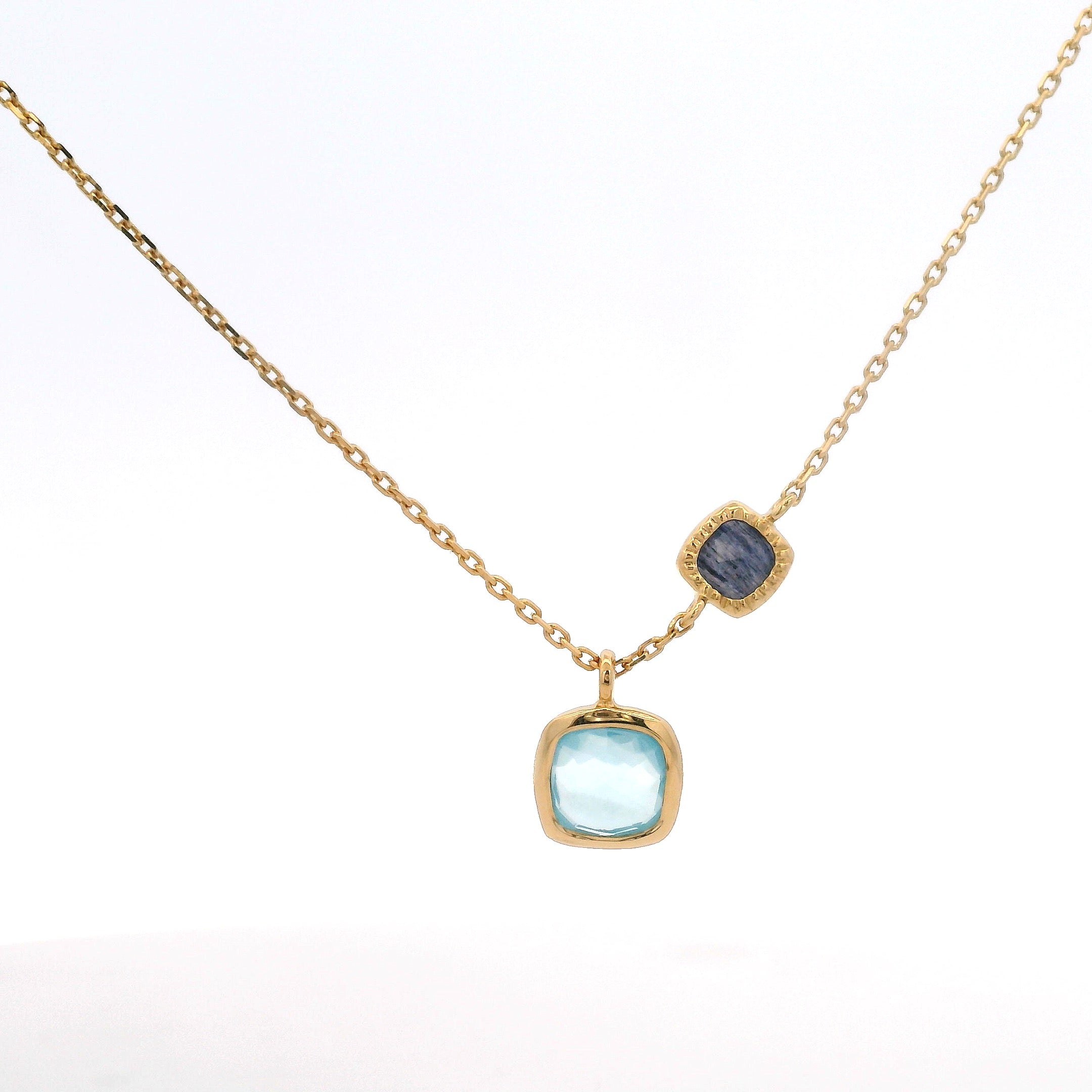 925YG DOUBLE SQUARE CHALCEDONY WITH AGATE BLUE NECKLACE