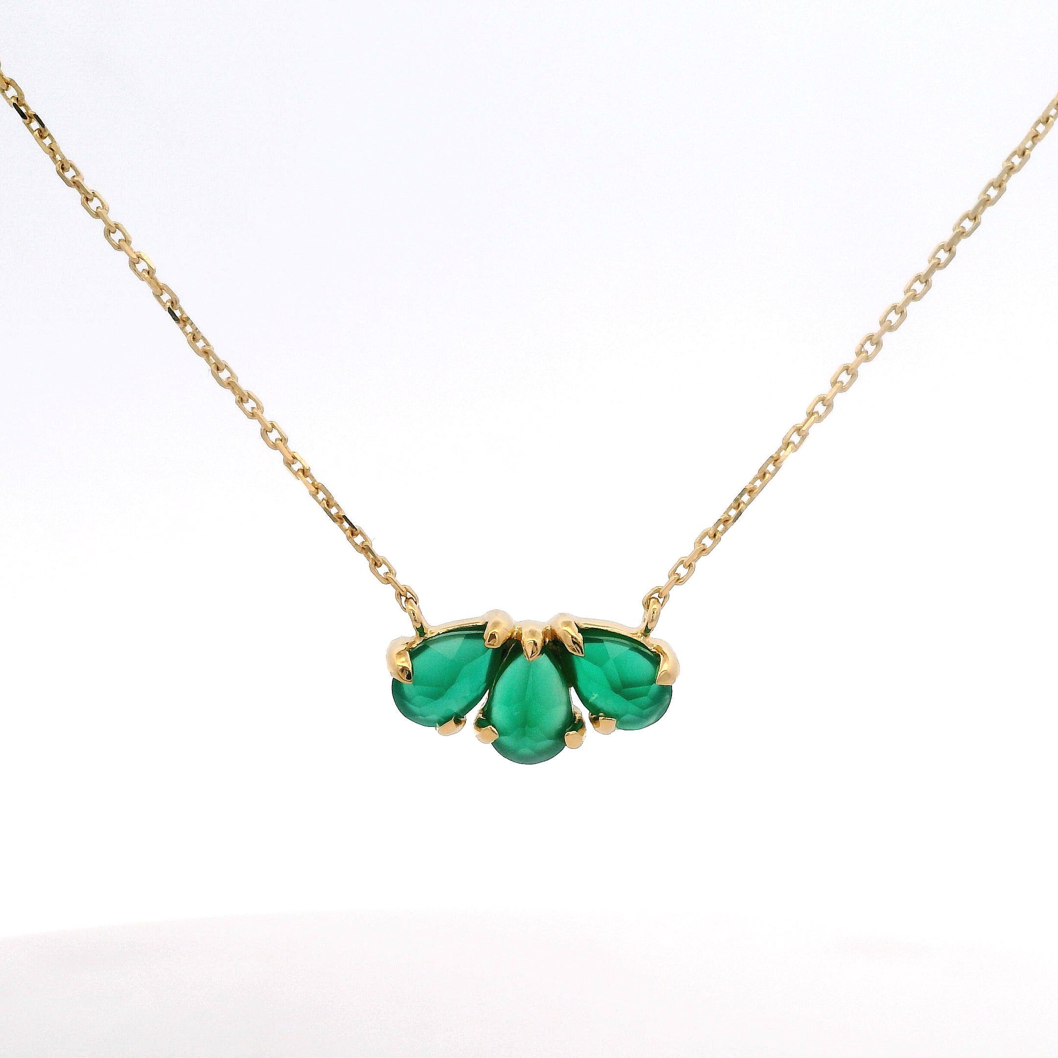 925YG THREE DROP ONYX GREEN NECKLACE