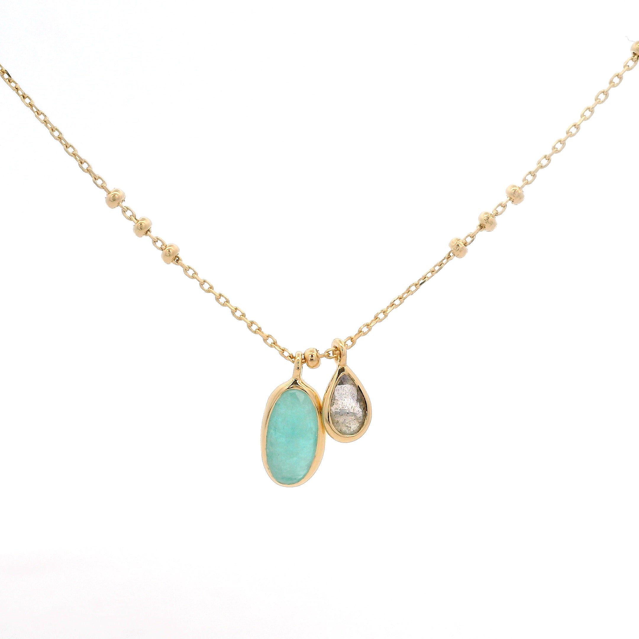 925YG OVAL AMAZONITE AND LABRADORITE NECKLACE