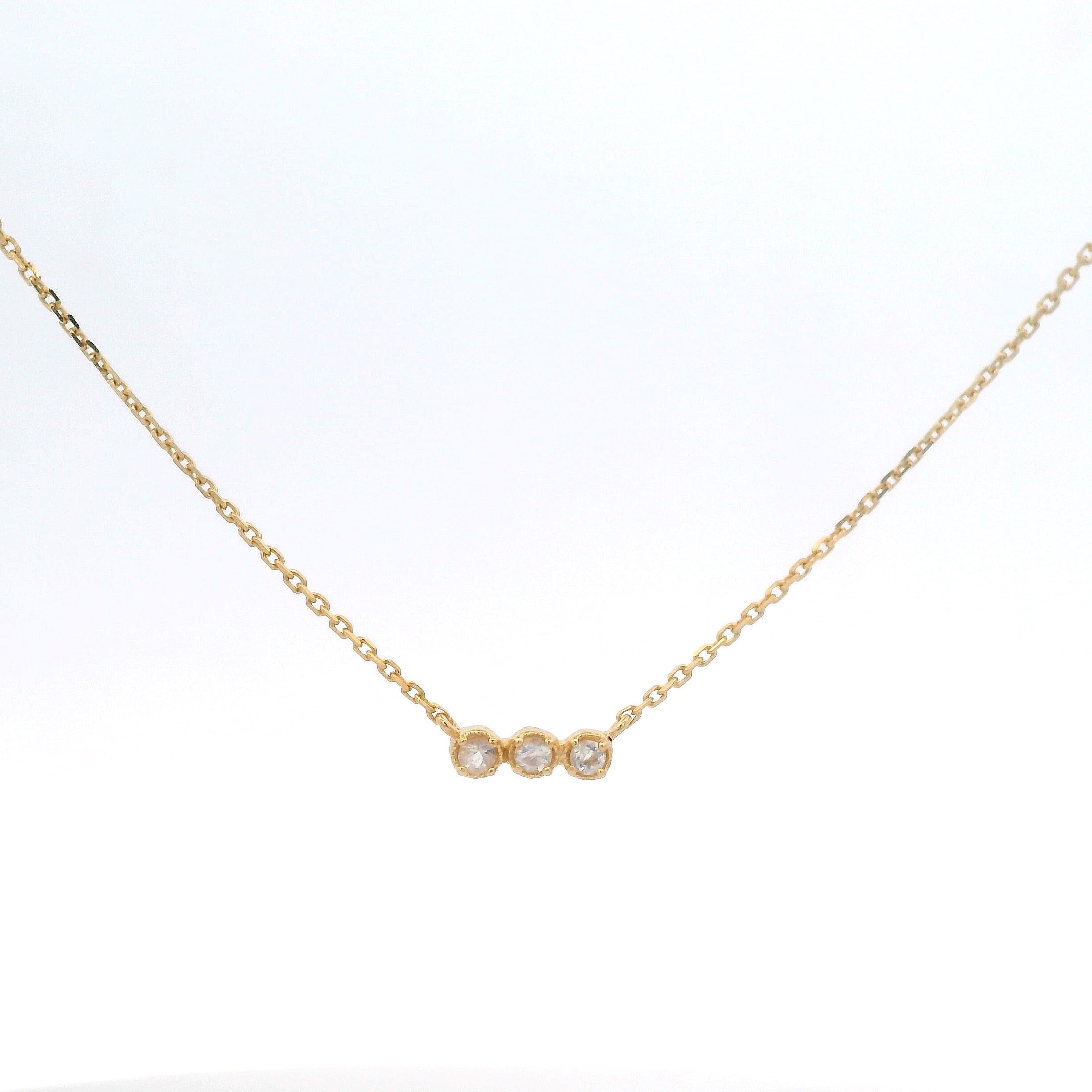 925YG BAR MINI 3 STONE MOOSTONE NECKLACE