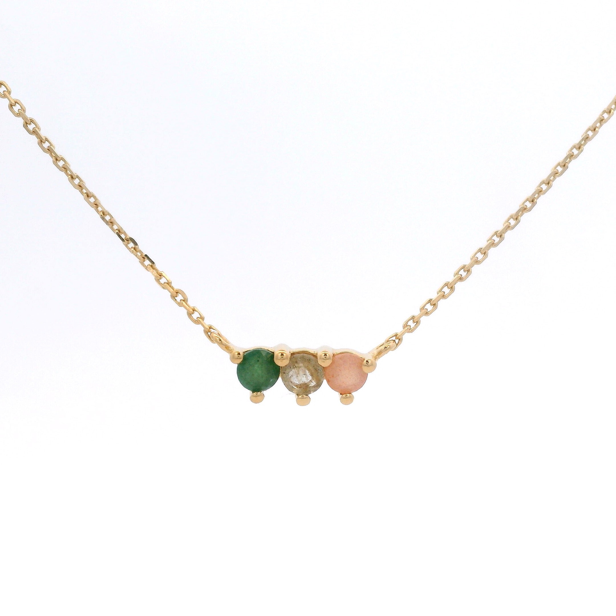 925YG BAR 3 STONE AVENTURINE LABRADORITE MOOSTONE NECKLACE