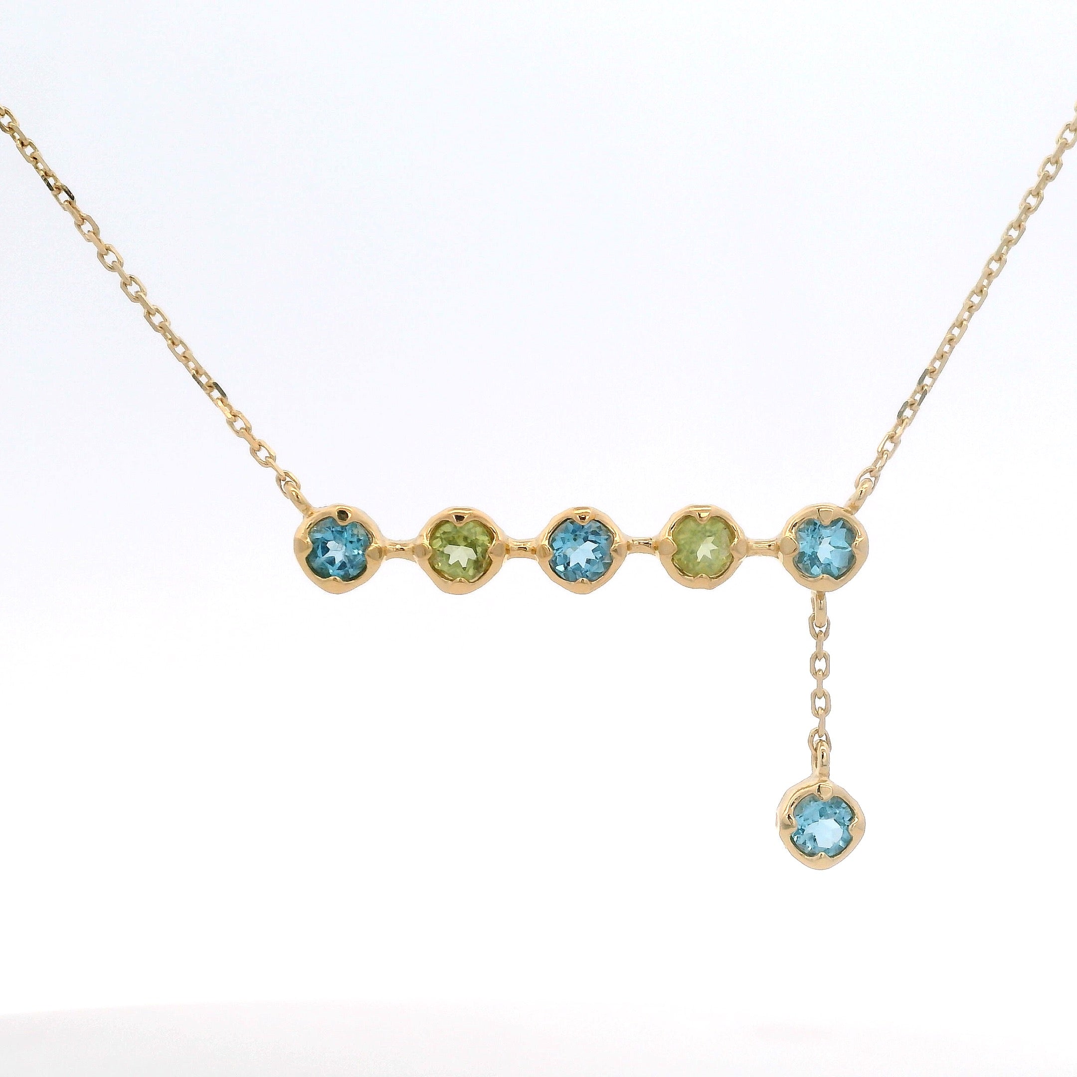 925YG BAR PERIDOT TOPAZ BLUE DROP TOPAZ BLUE NECKLACE
