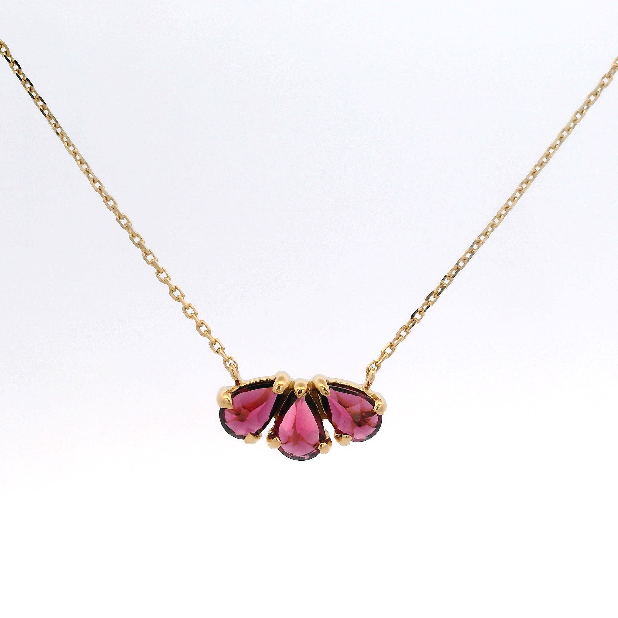 925YG THREE DROP RHODOLITE GARNET NECKLACE
