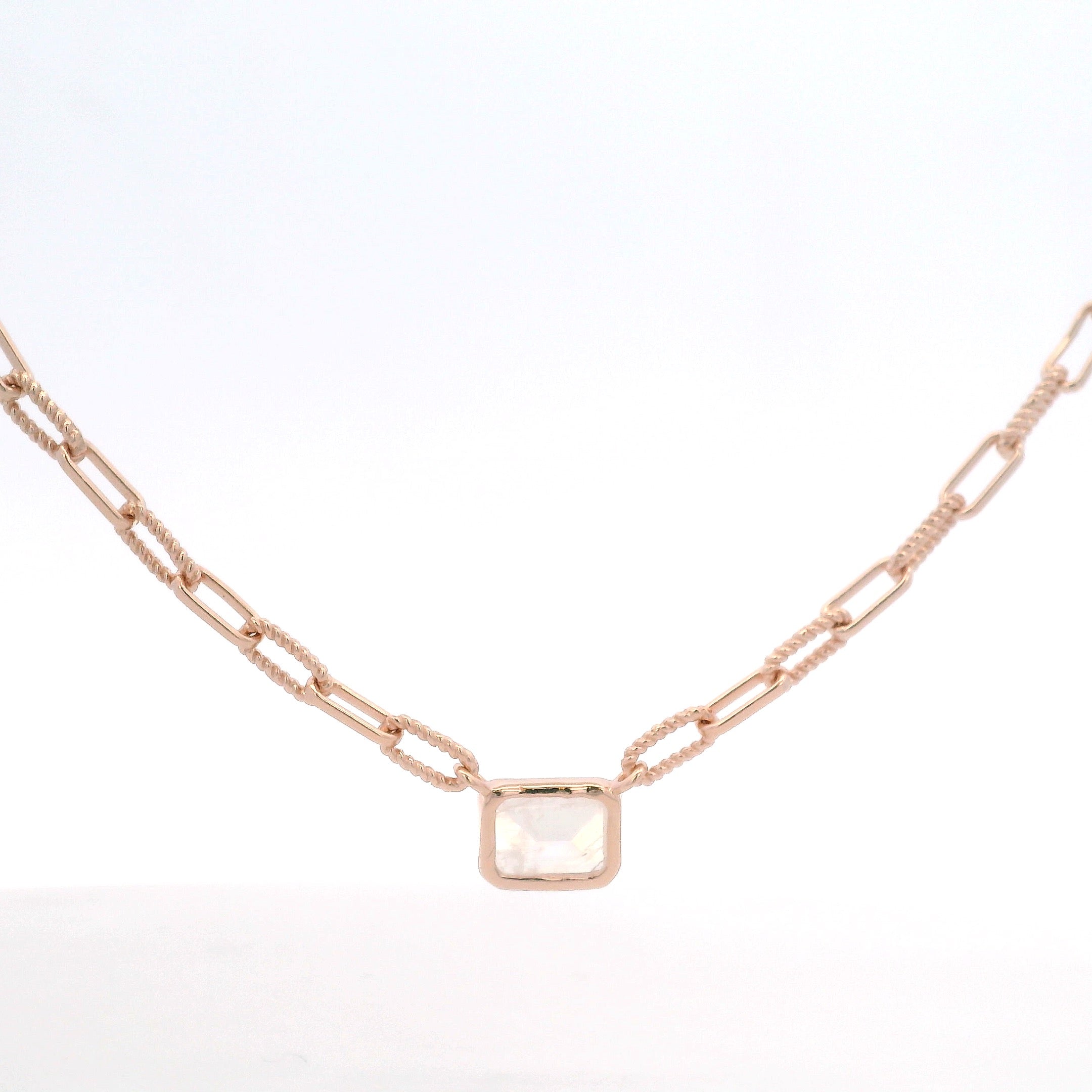 925RG BAGUETTE MOOSTONE PAPERCLIP NECKLACE