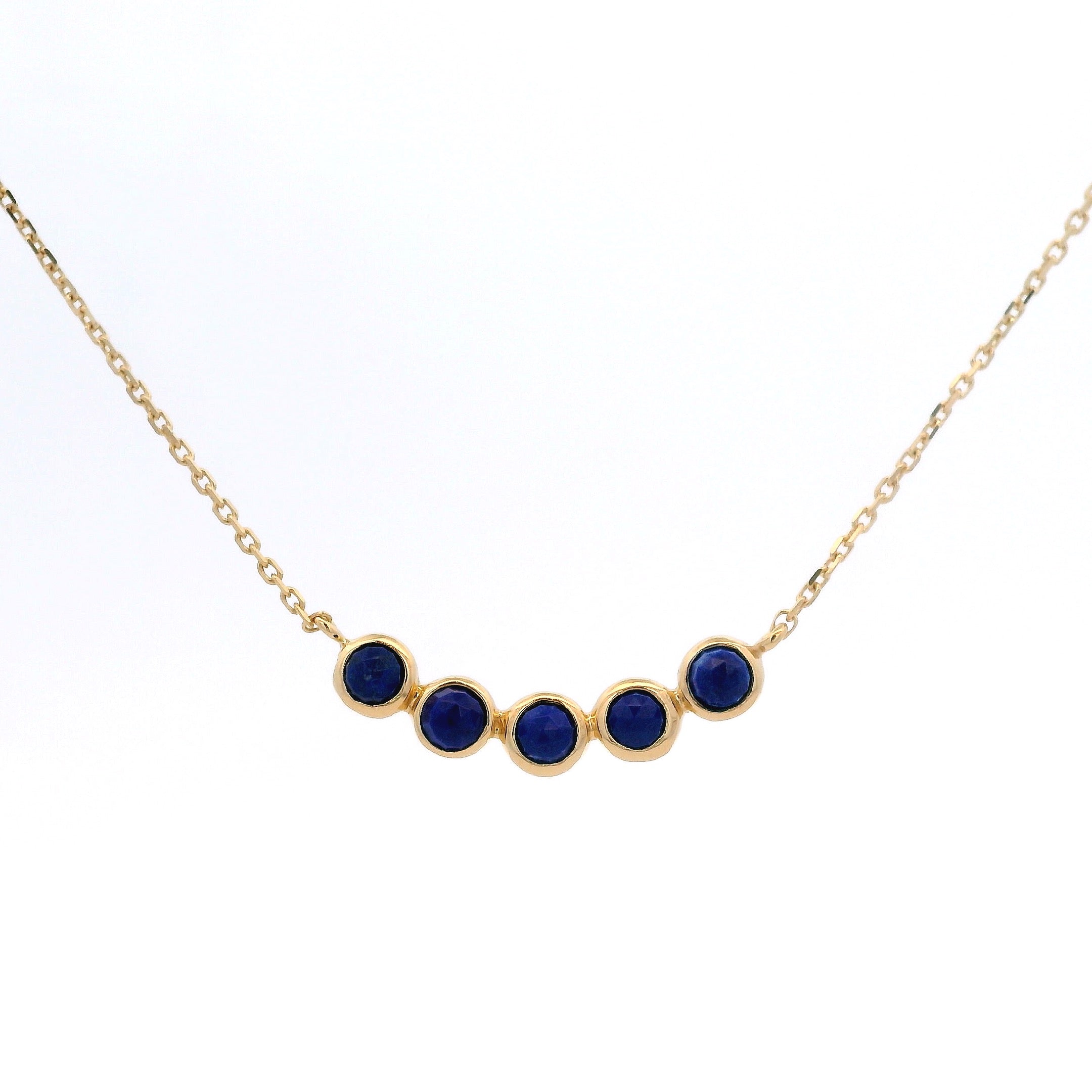 925YG BAR CURV 5 STONE BEZEL LAPIS LAZULI NECKLACE