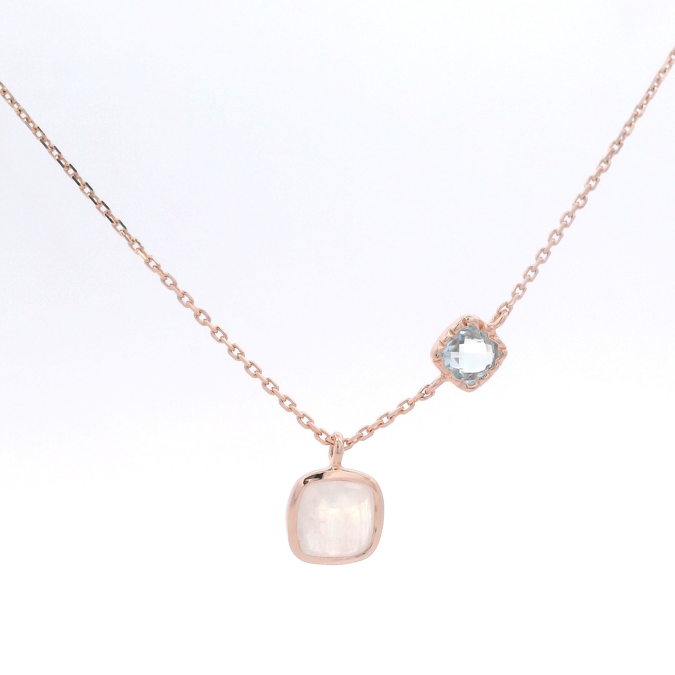 925RG DOUBLE SQUARE MOOSTONE WITH TOPAZ BLUE NECKLACE