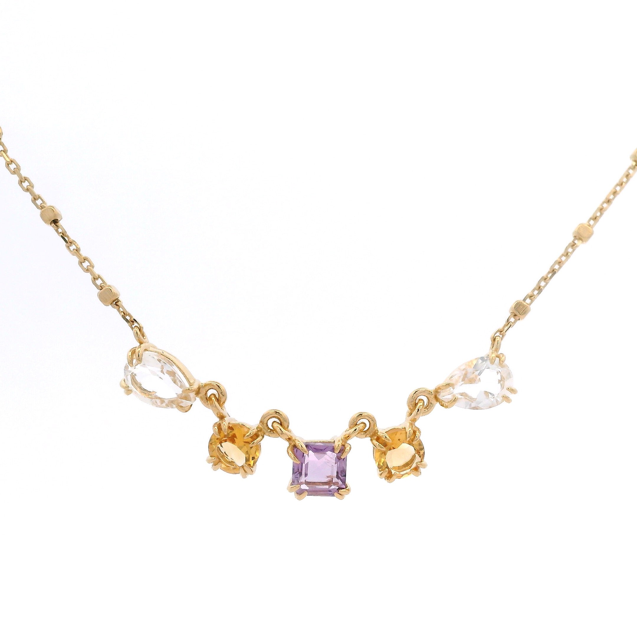 925YG STATION CENTER AMETHYST CITRINE ROCK CRYSTAL NECKLACE