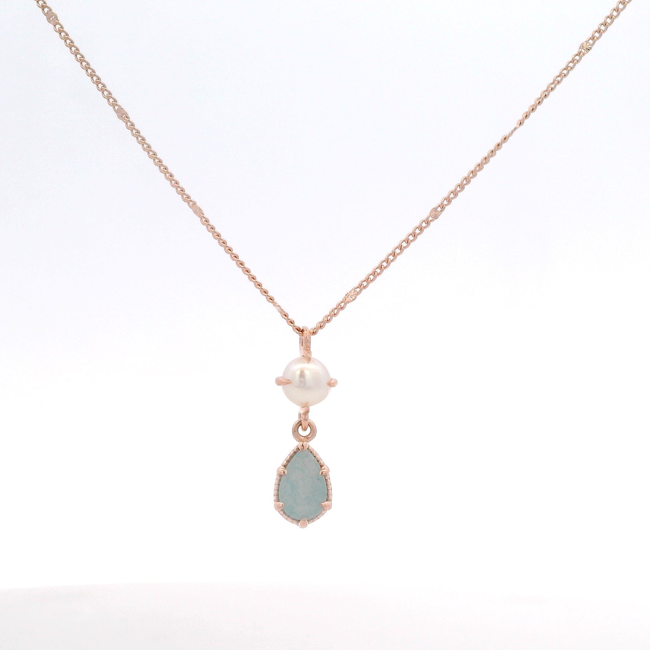 925RG PEARL DROP AQUA QUARTZ NECKLACE