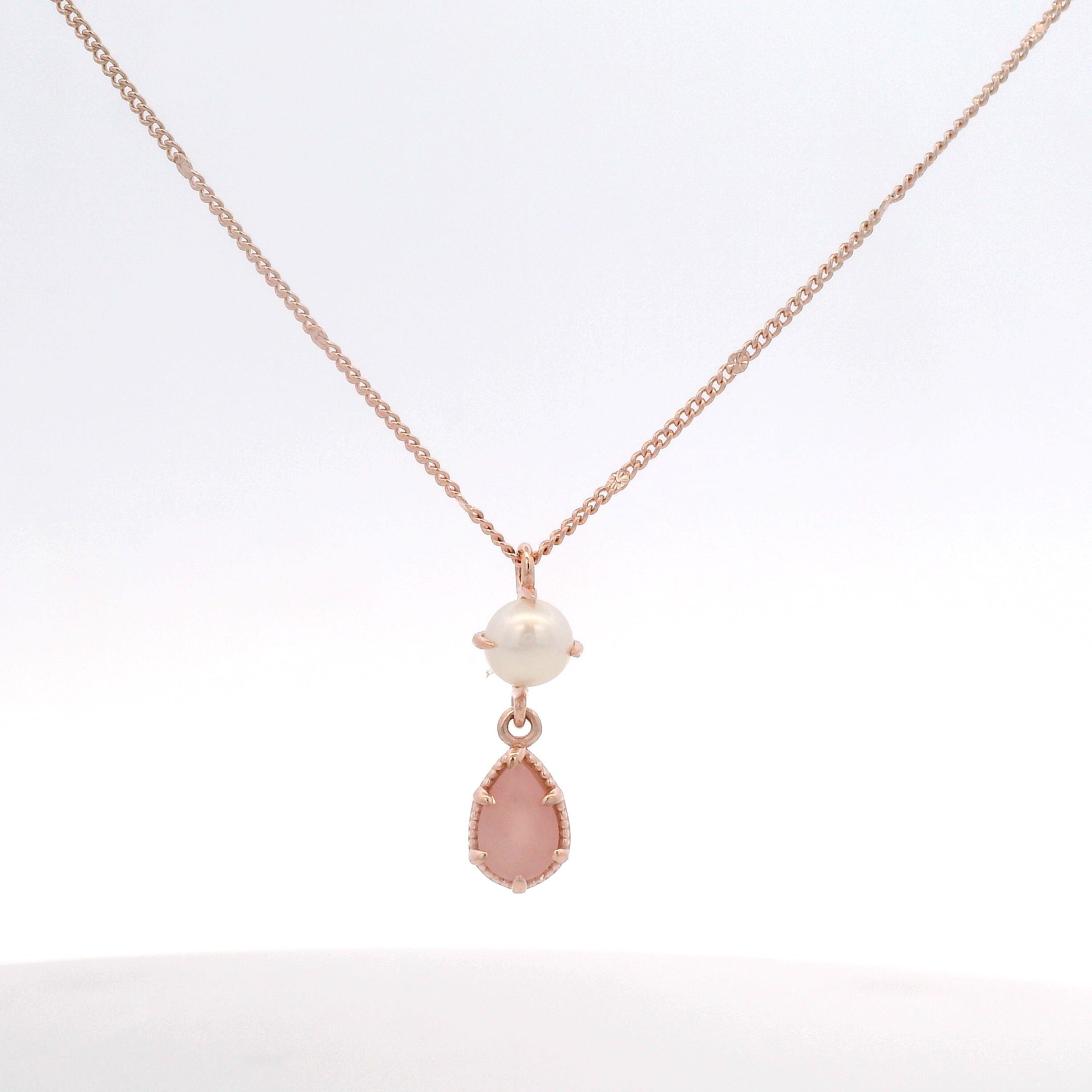 925RG PEARL DROP PINK QUARTZ NECKLACE