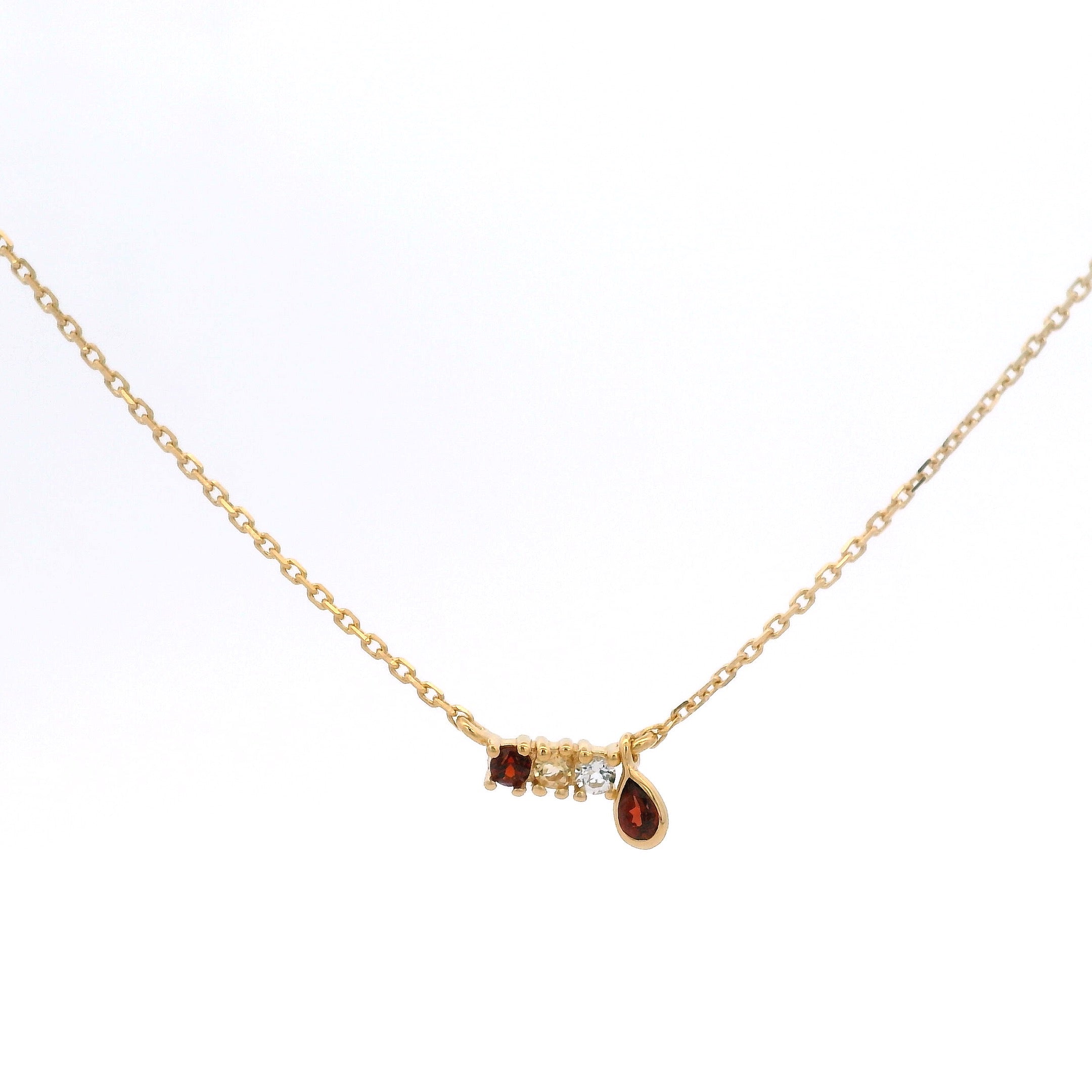 925YG BAR 3 STONE WITH DROP GARNET NECKLACE