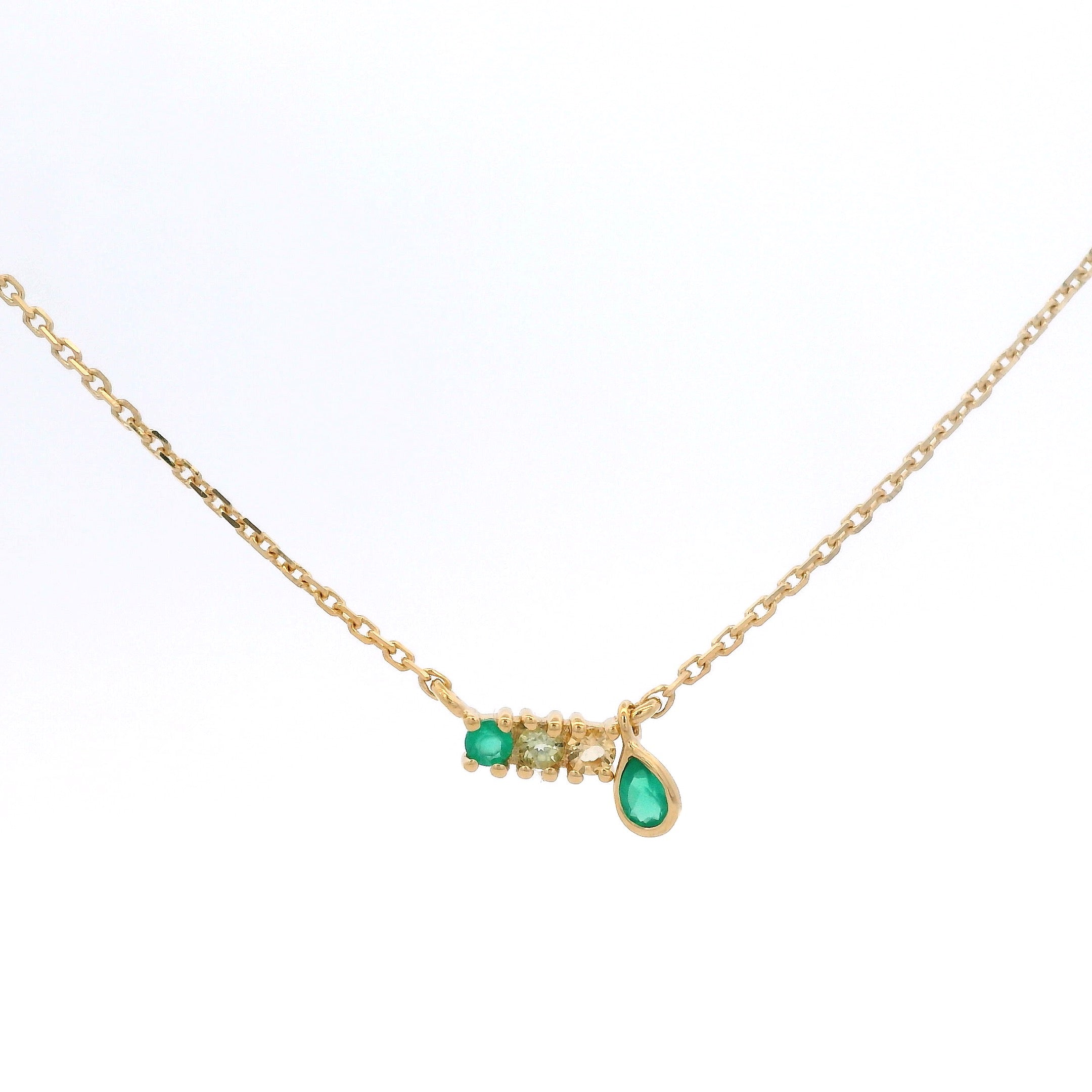 925YG BAR 3 STONE WITH DROP ONYX GREEN NECKLACE