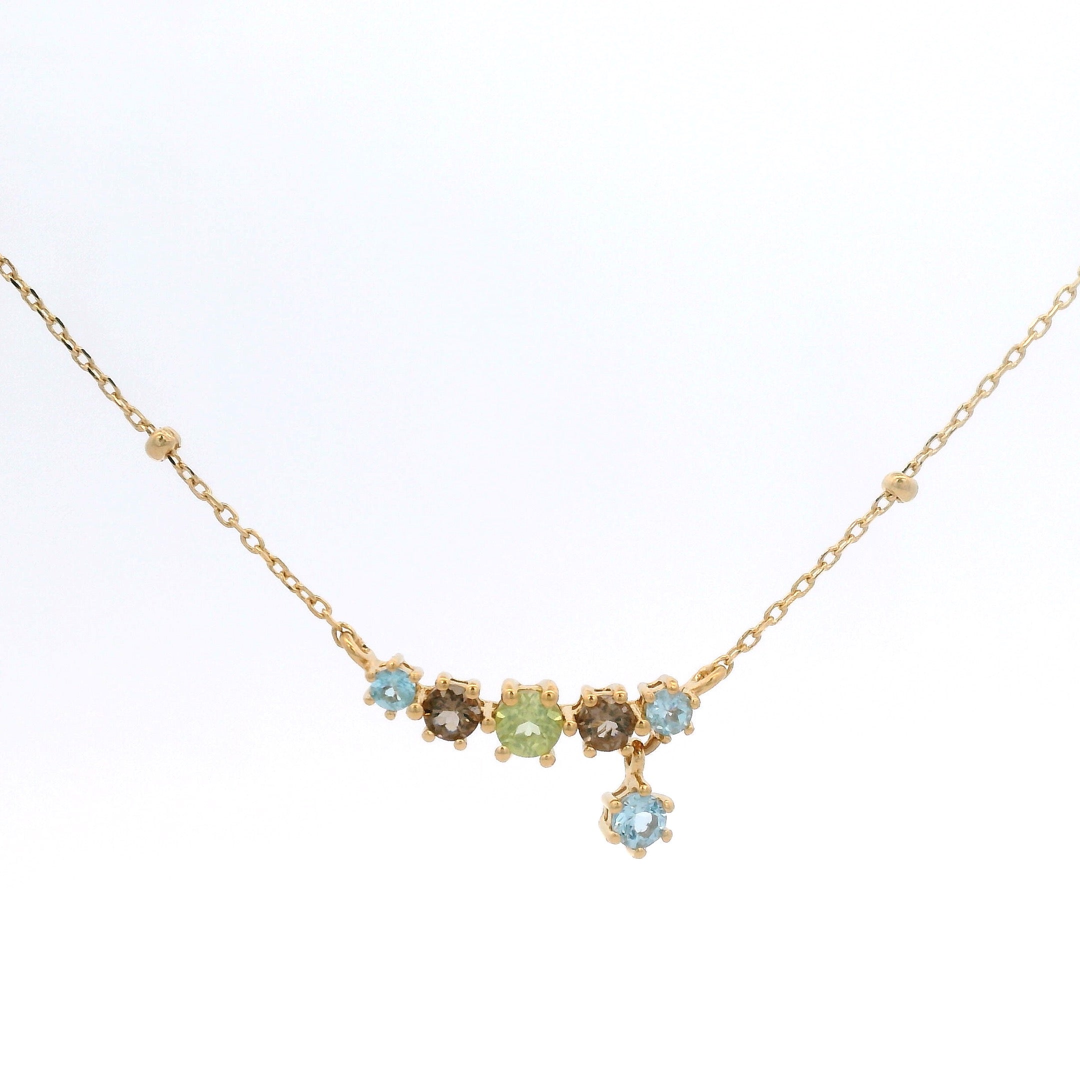 925YG BAR CURV MULTI STONE CENTER PERIDOT NECKLACE