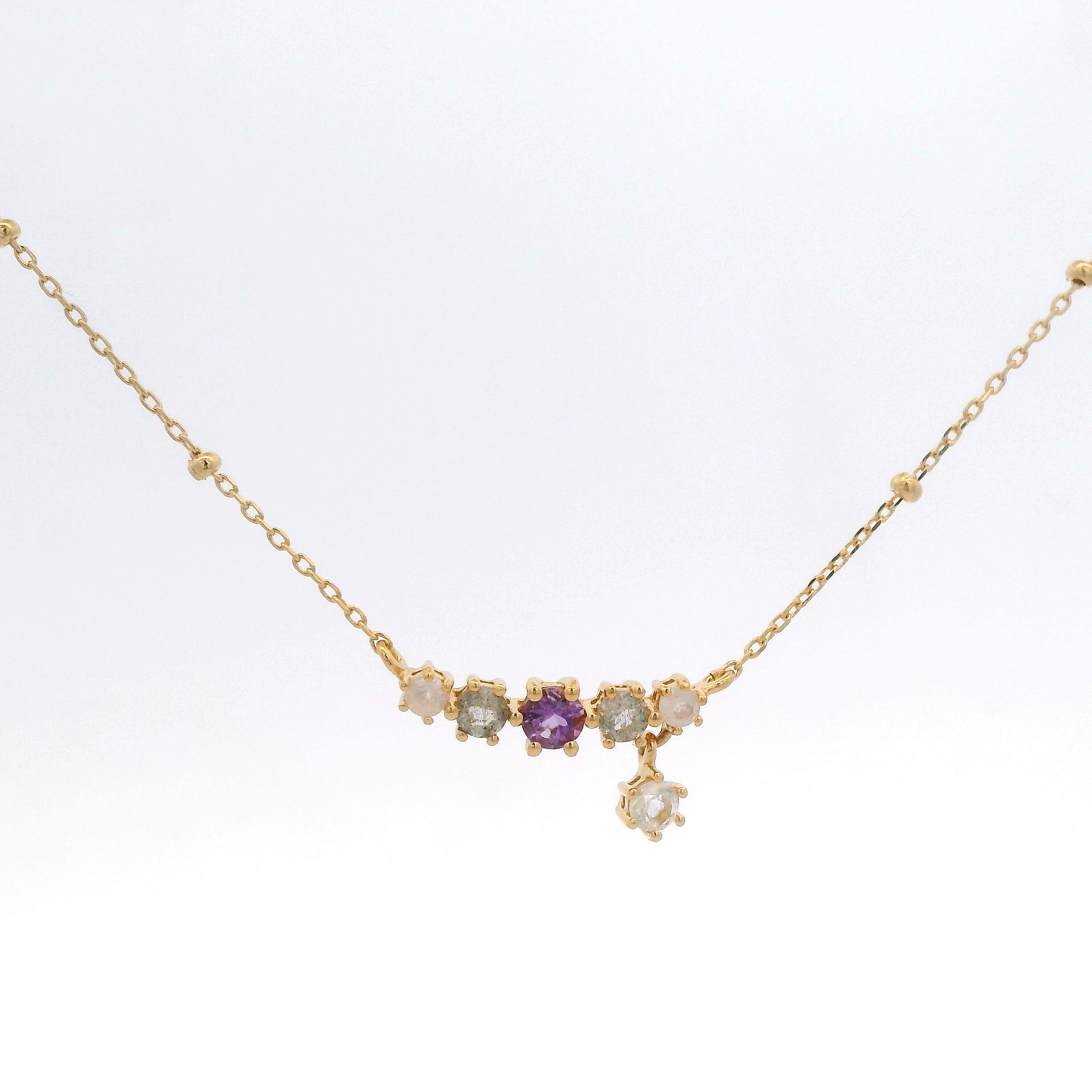 925YG BAR CURV MULTI STONE CENTER AMETHYST NECKLACE