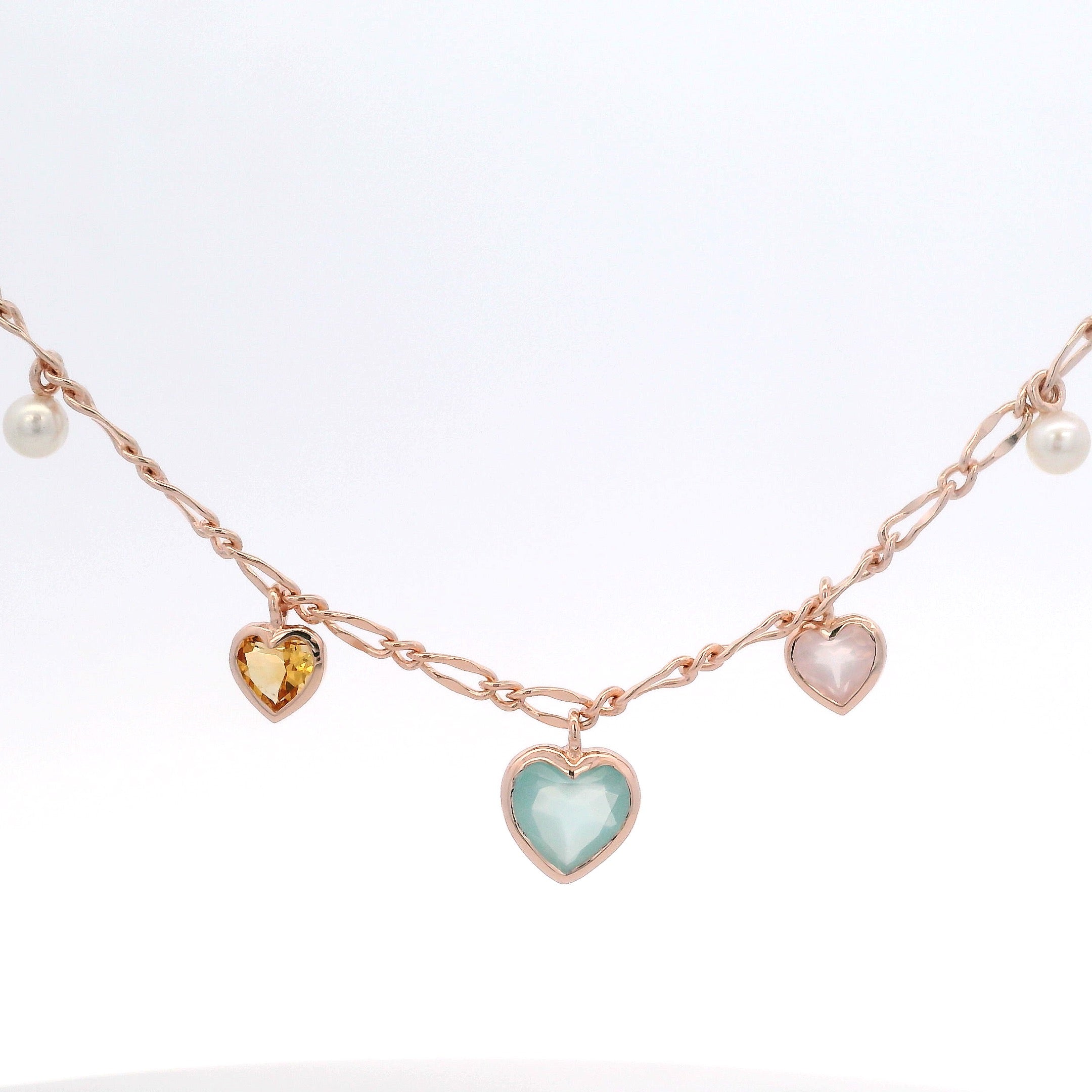 925RG STATION HEART BEZEL CENTER CHALECEDONY NECKLACE