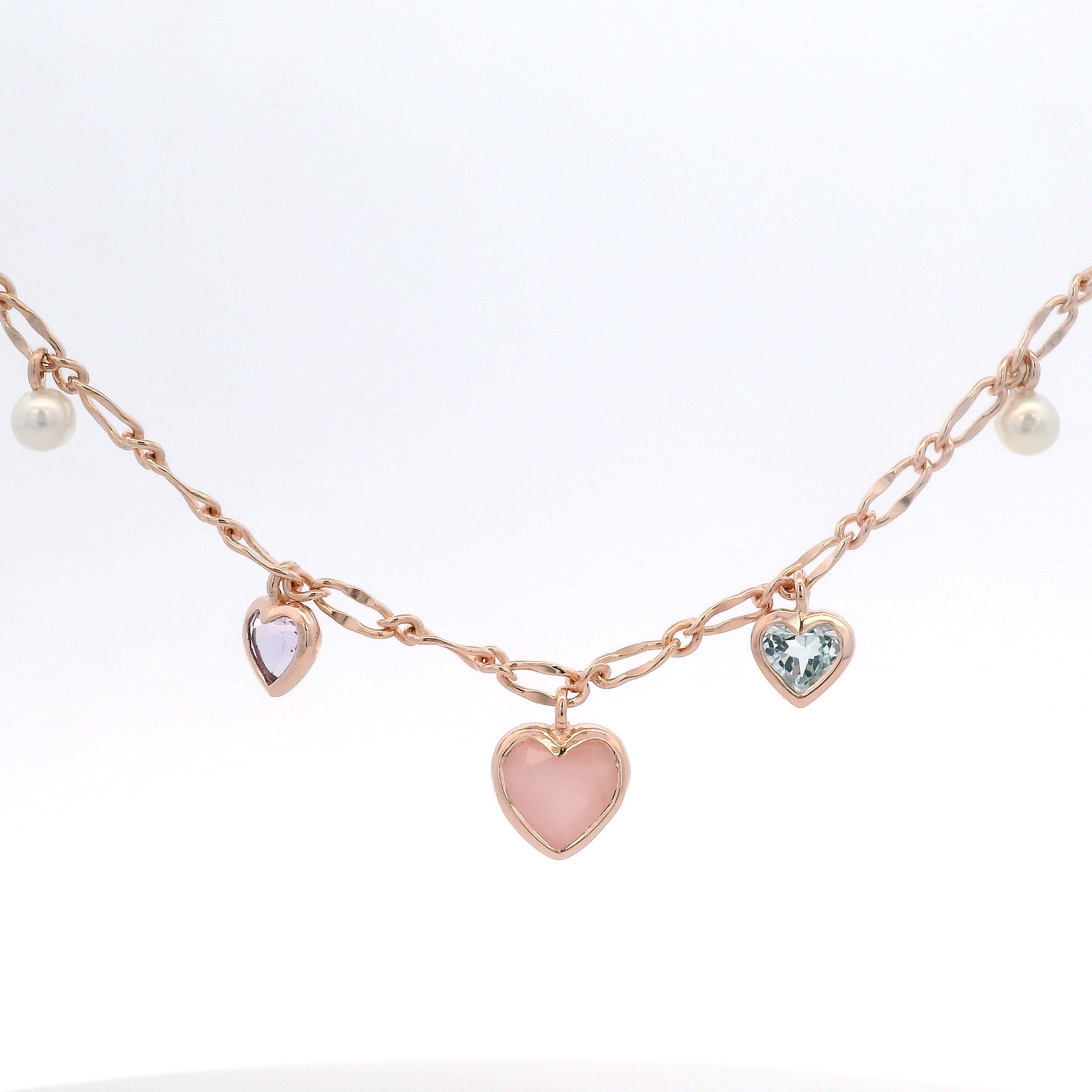 925RG STATION HEART BEZEL CENTER PINK QUARTZ NECKLACE