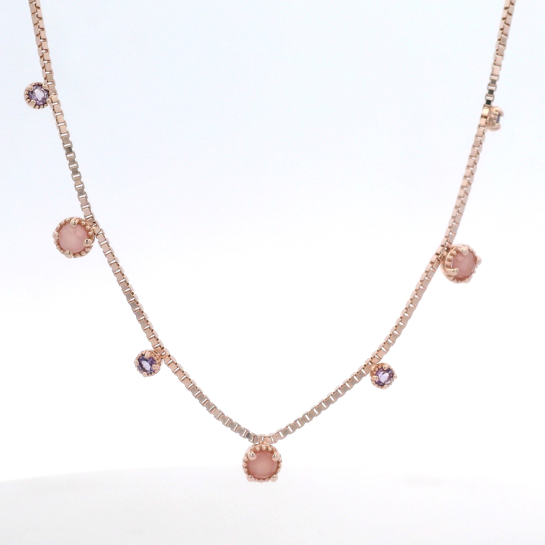 925RG STATION PINK QUARTZ AND AMETHYST NECKLACE