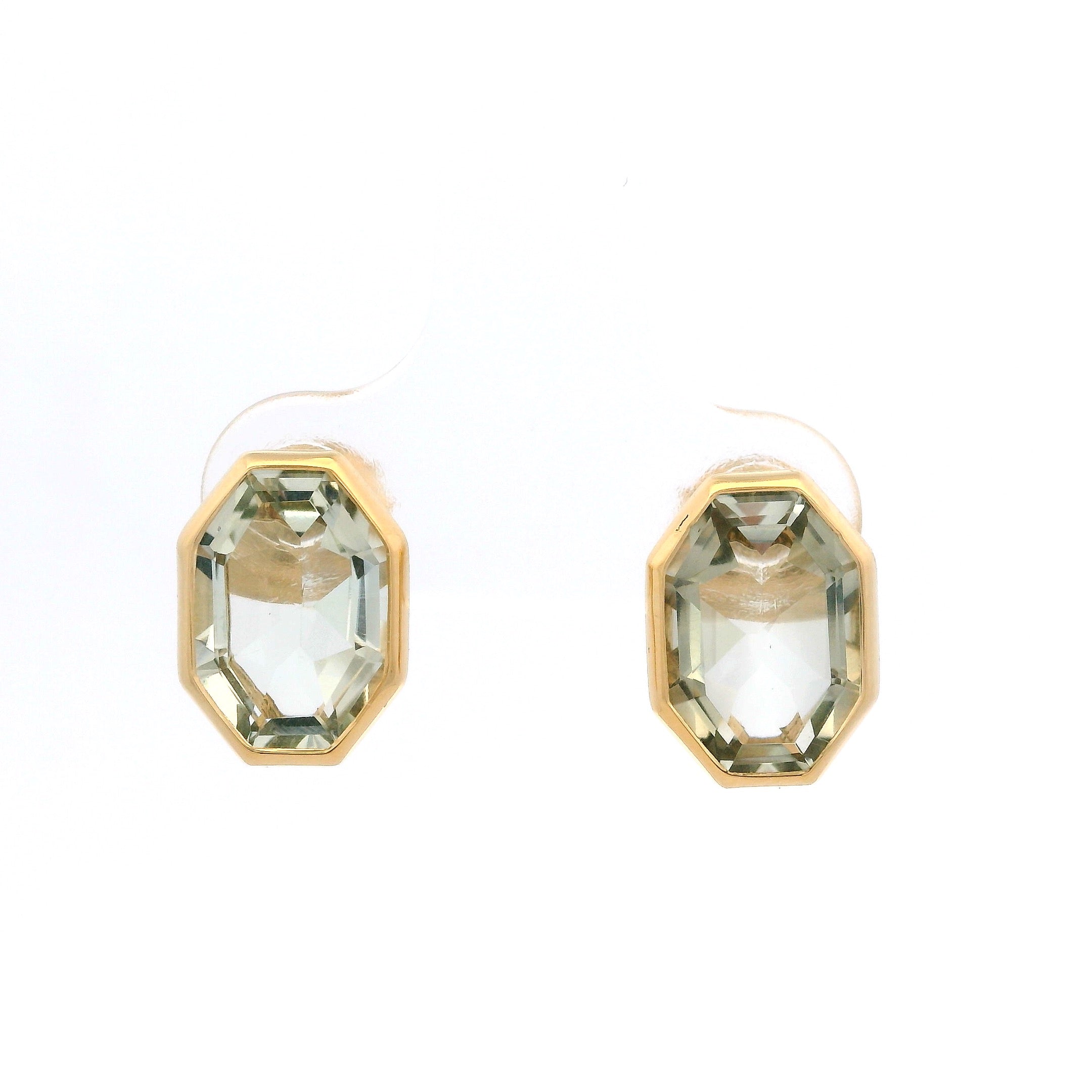 925YG HEXAGONAL BEZEL AMETHYST GREEN EARRINGS