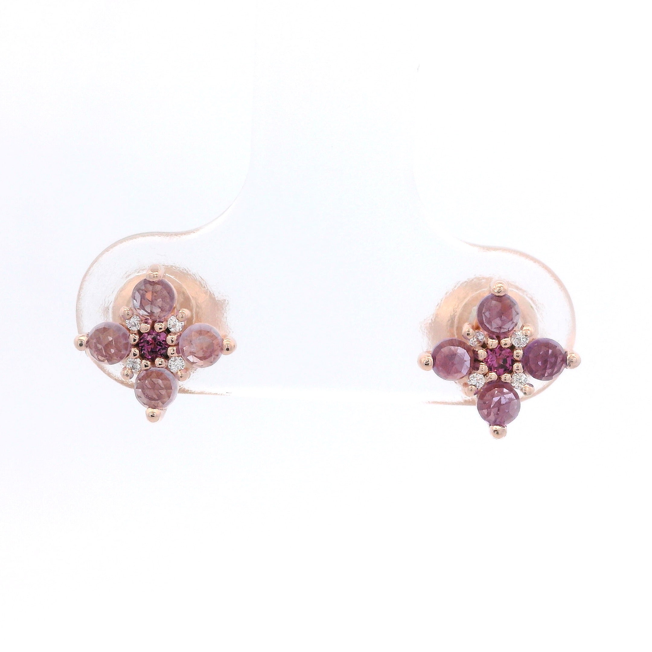 925RG MINI FLOWER AMETHYST CENTER GARNET EARRINGS
