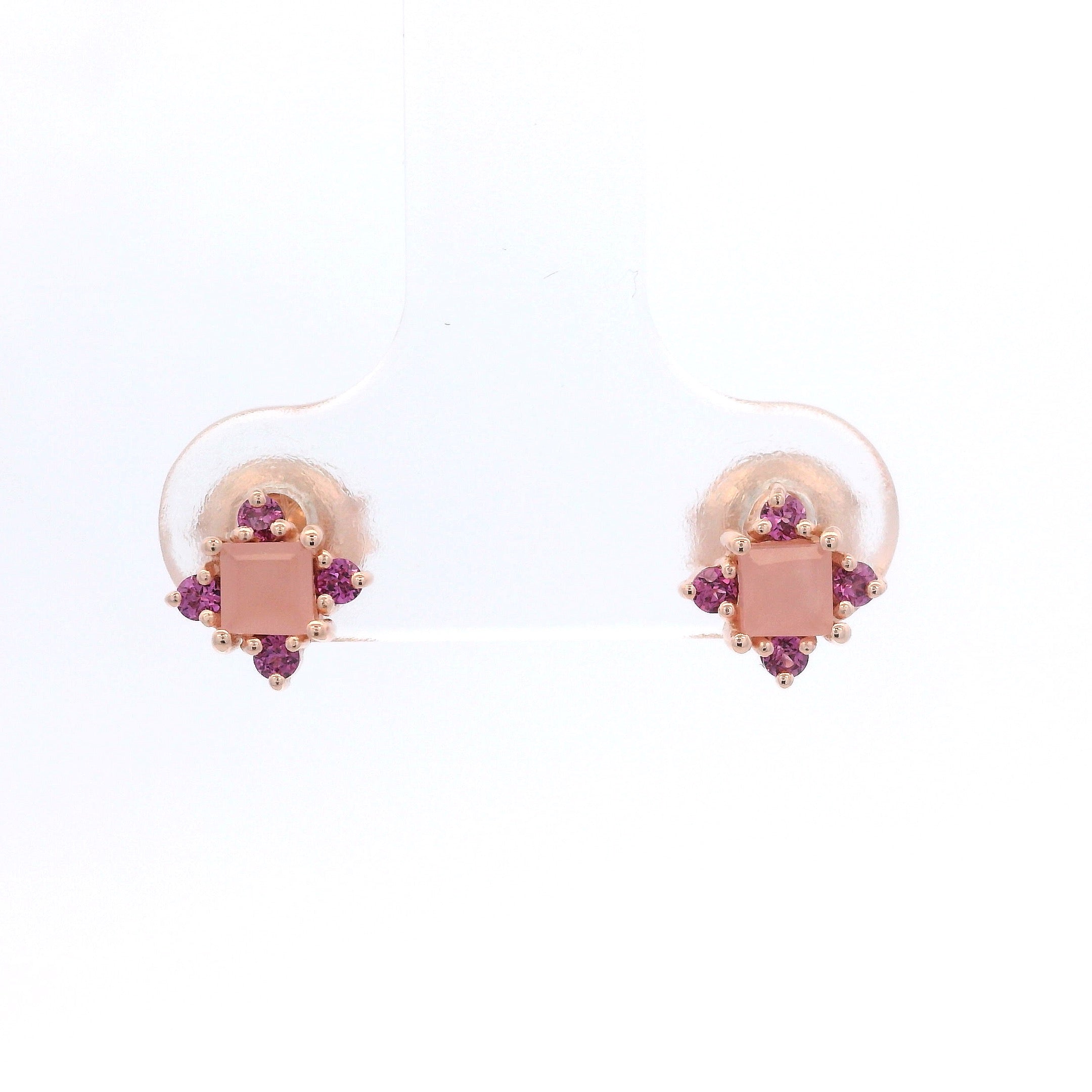 925RG SQUARE PINK QUARTZ POINTS GARNET EARRINGS