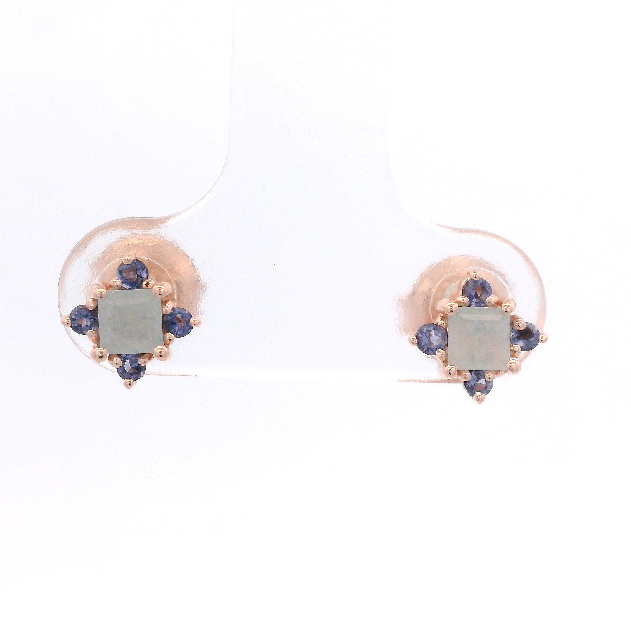 925RG SQUARE AQUA QUARTZ POINTS IOLITE EARRINGS