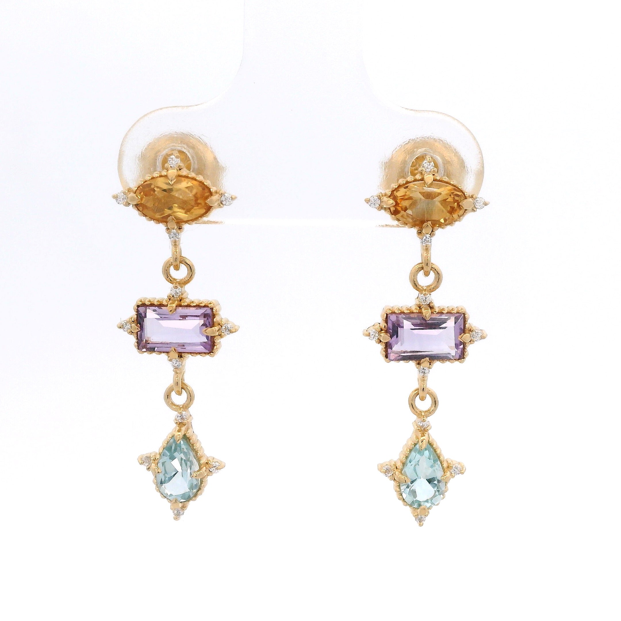 925YG OVAL CITRINE RECTAGLE AMETHYST OVAL TOPAZ BLUE EARRINGS