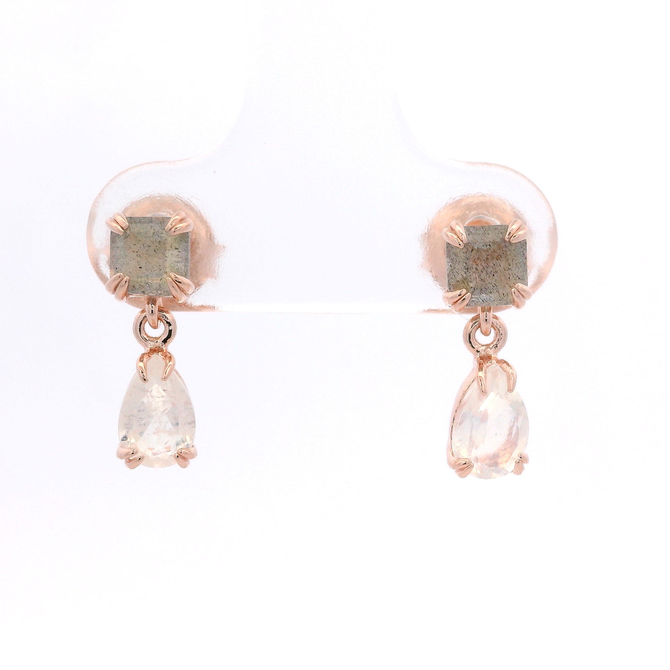925RG STUD LABRADORITE DROP MOOSTONE EARRINGS