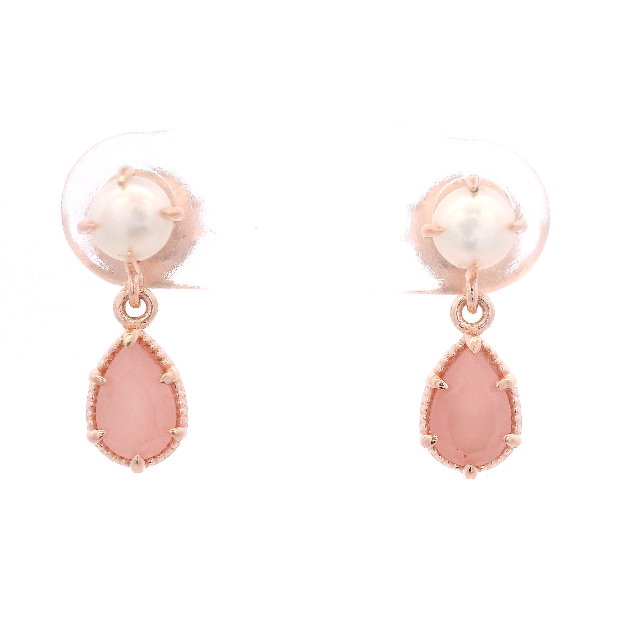 925RG PEARL AND DROP PINK QUARTZ EARRINGS