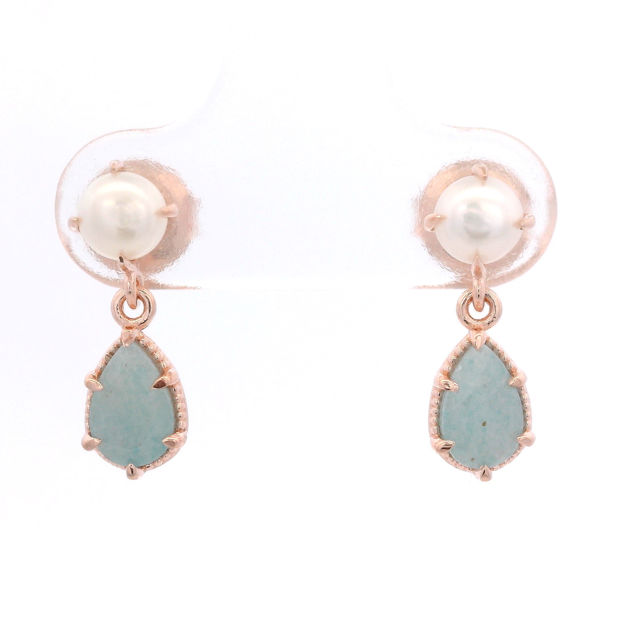 925RG PEARL AND DROP AQUA QUARTZ EARRINGS