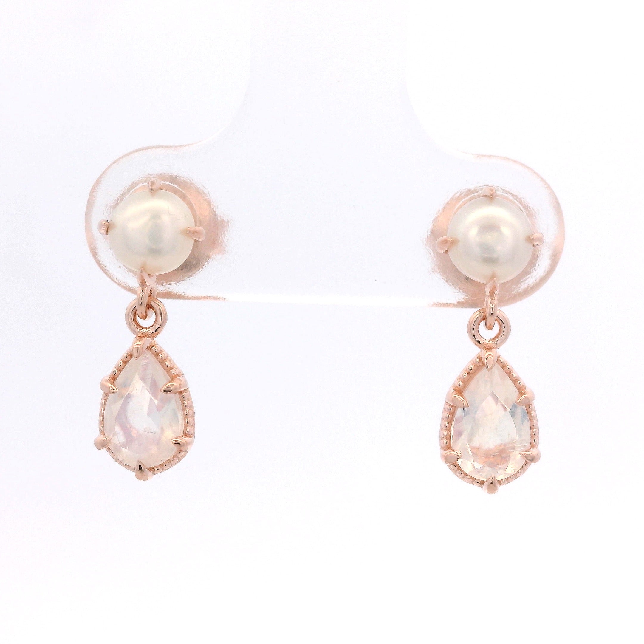 925RG PEARL AND DROP MOOSTONE EARRINGS