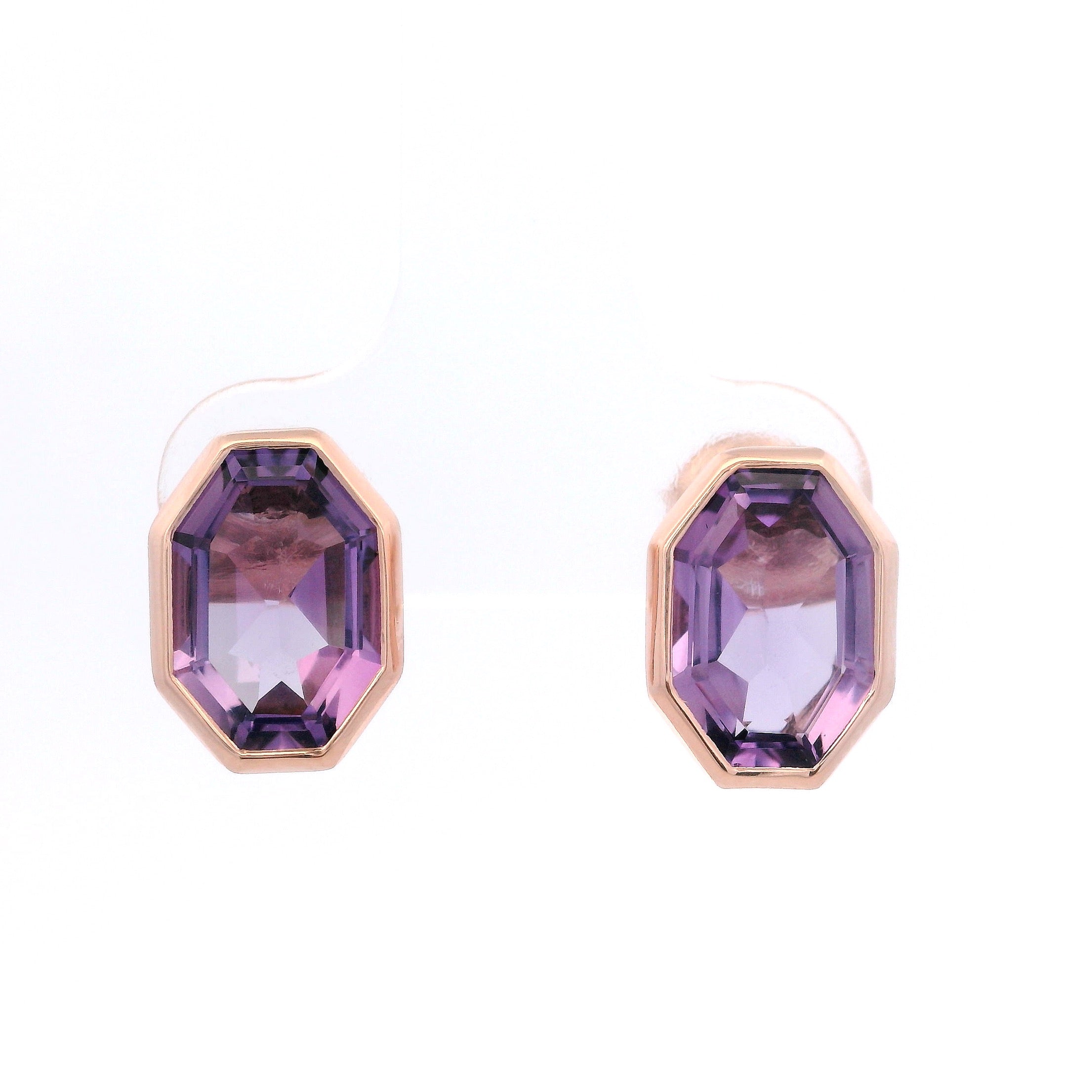 925RG HEXAGONAL BEZEL AMETHYST EARRINGS