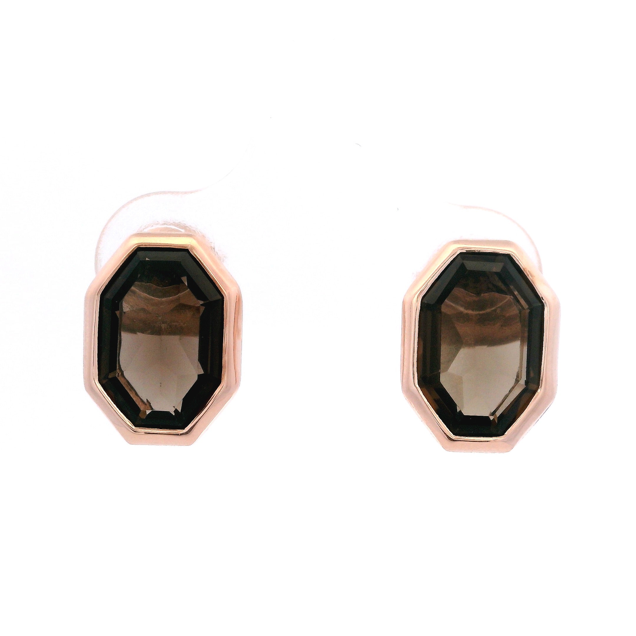 925RG HEXAGONAL BEZEL SMOKY QUARTZ EARRINGS