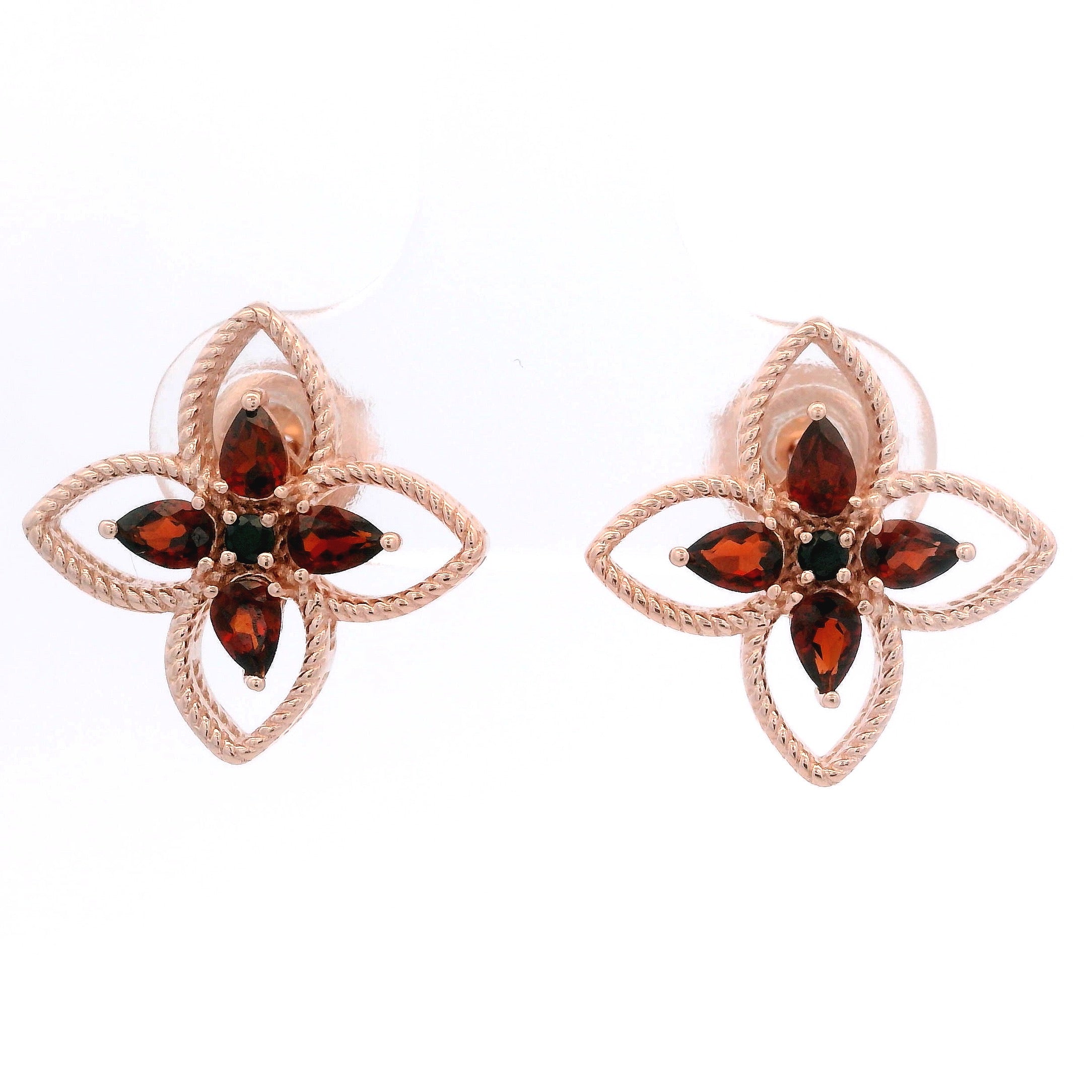925RG OUTLINE CLOVER GARNET EARRINGS