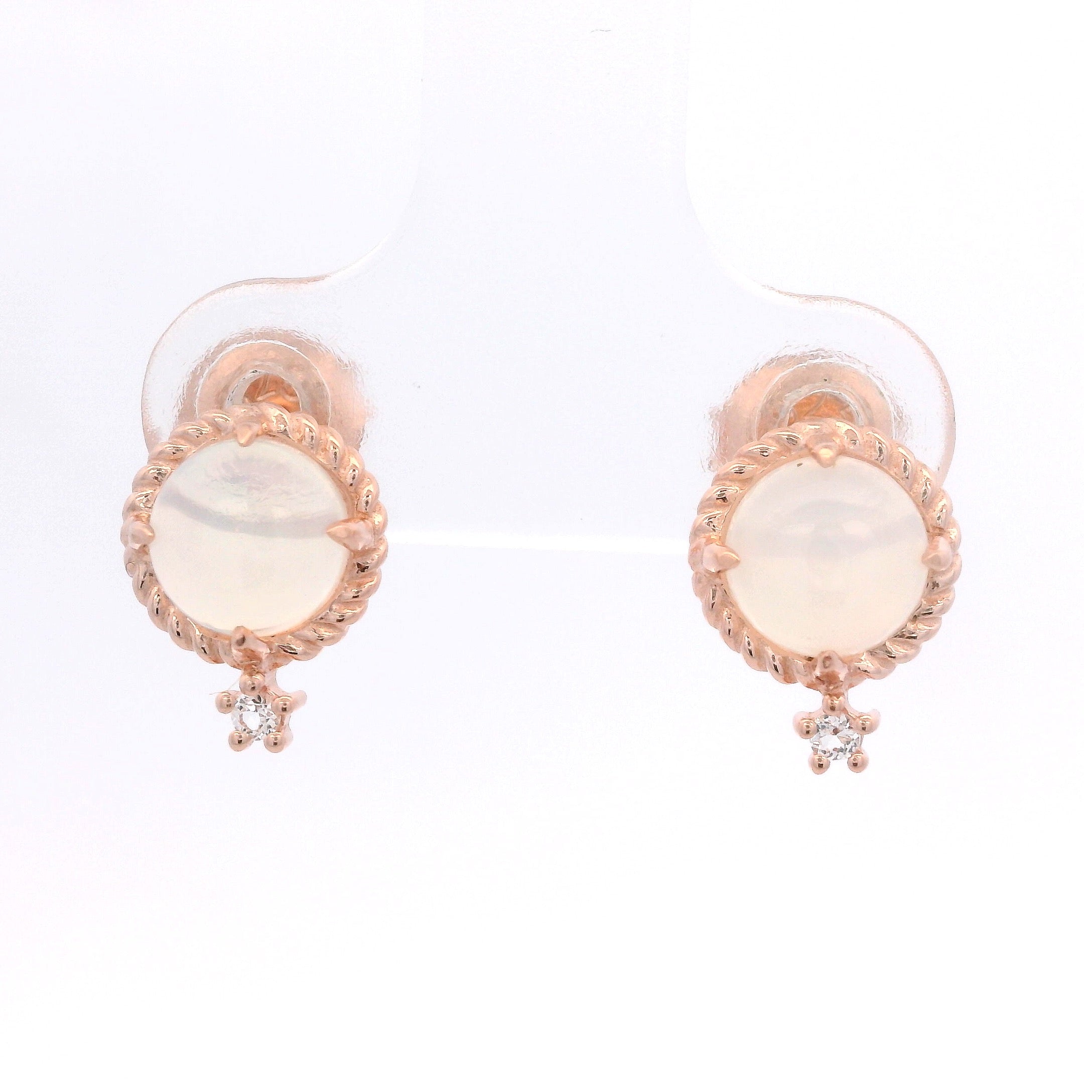 925RG DOME OPAL AND TOPAZ WHITE EARRINGS