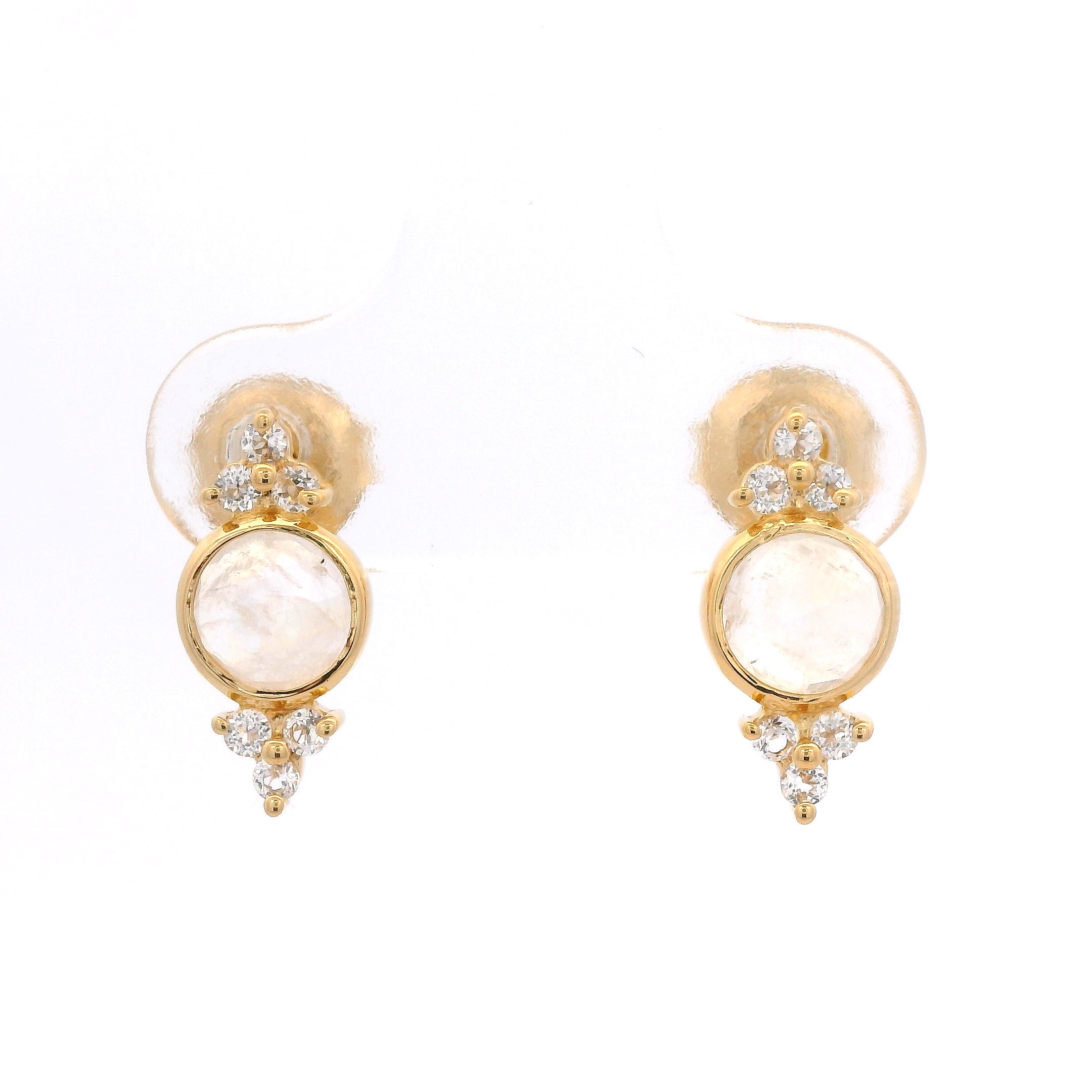 925YG BEZEL MOOSTONE WITH POINTS TOPAZ WHITE EARRINGS