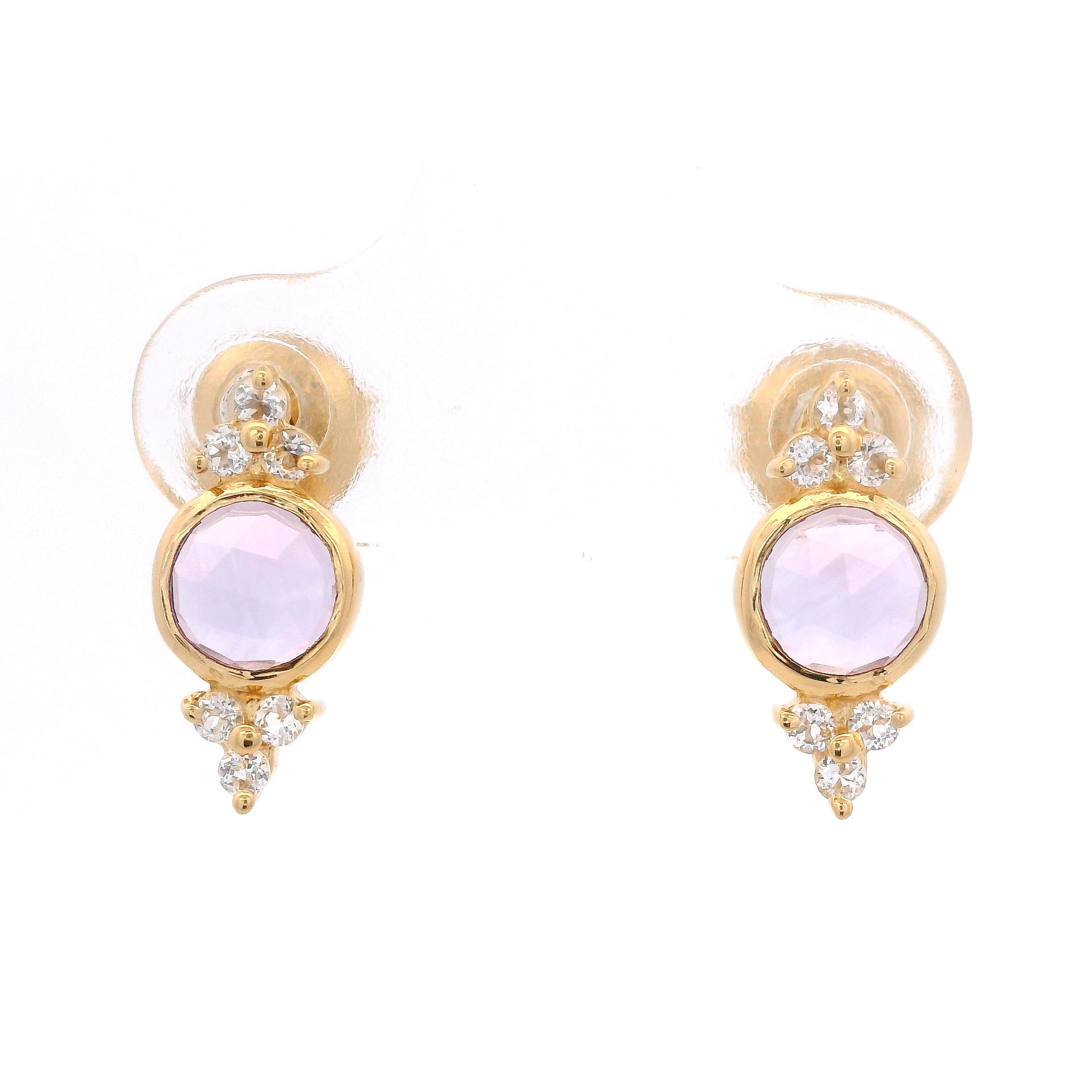 925YG BEZEL AMETHYST WITH POINTS TOPAZ WHITE EARRINGS