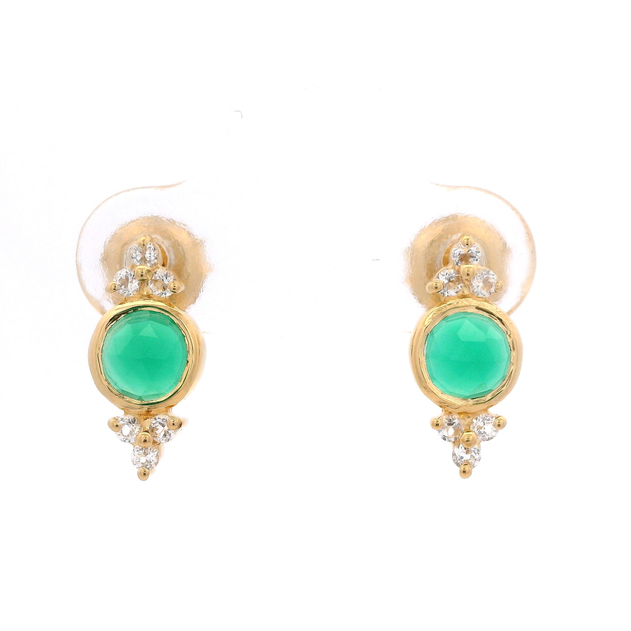 925YG BEZEL ONYX GREEN WITH POINTS TOPAZ WHITE EARRINGS