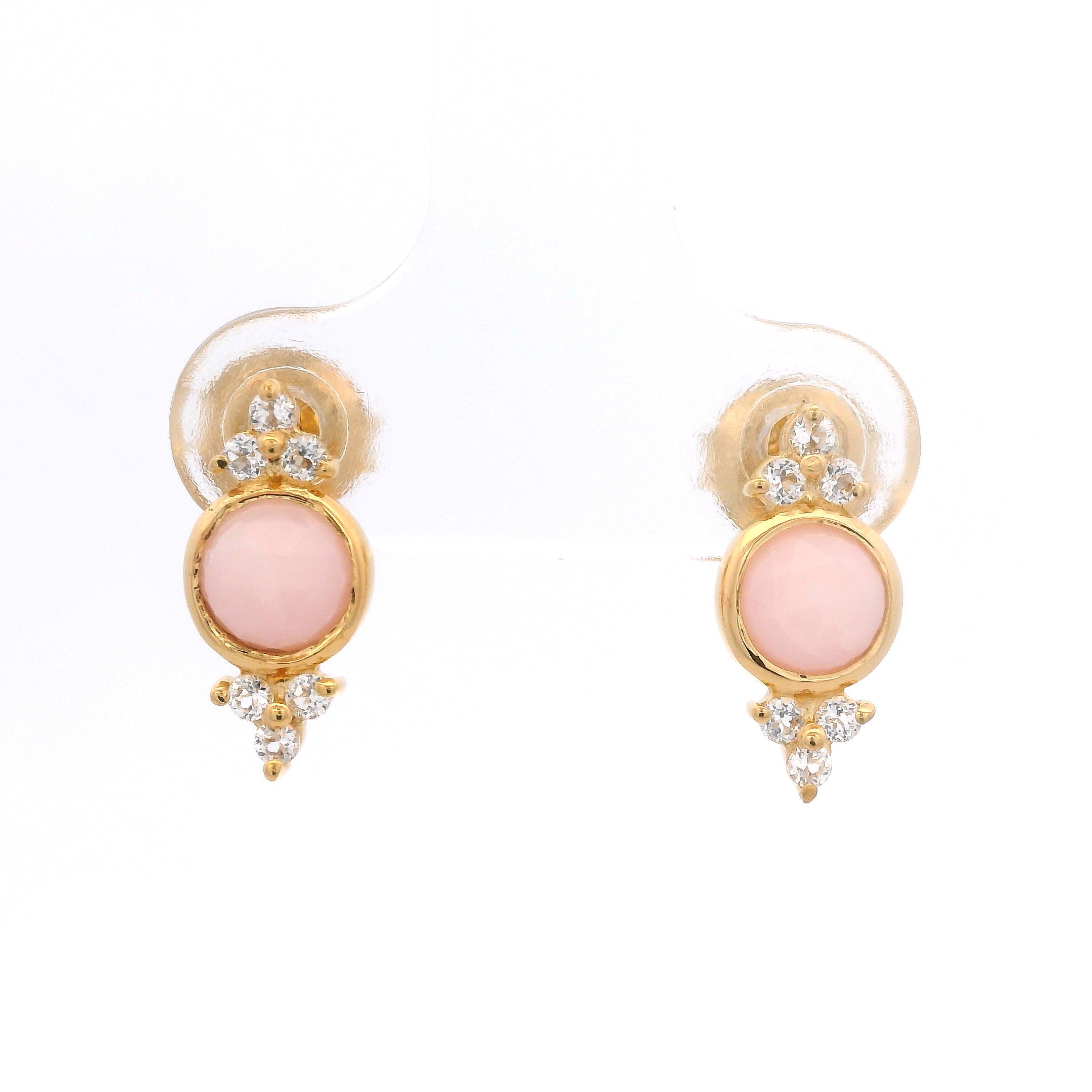 925YG BEZEL OPAL PINK WITH POINTS TOPAZ WHITE EARRINGS
