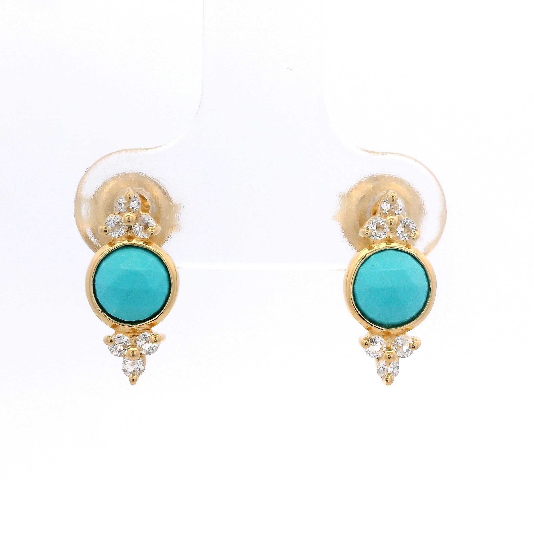 925YG BEZEL TURQUOISE SYN WITH POINTS TOPAZ WHITE EARRINGS
