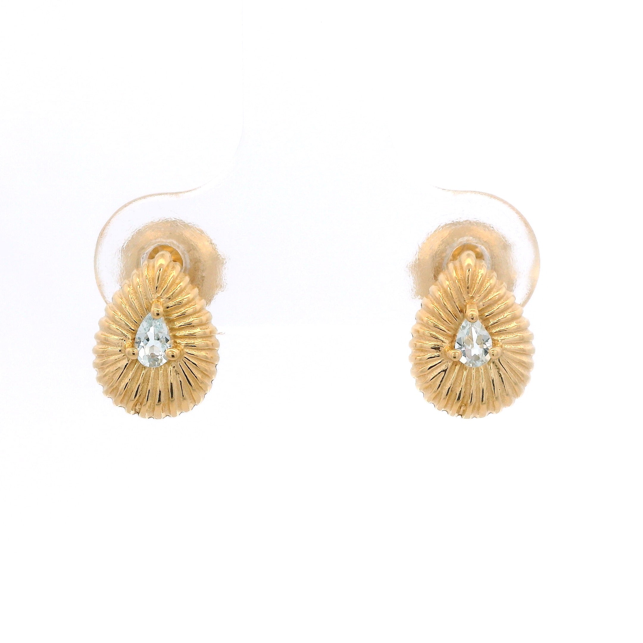 925YG DROP TEXTURE CENTER TOPAZ BLUE EARRINGS