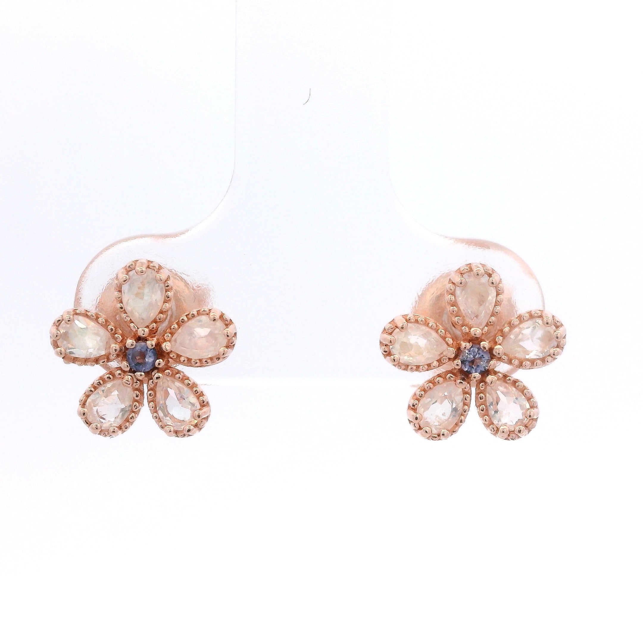 925RG FLOWER MOONSTONE CENTER IOLITE EARRINGS