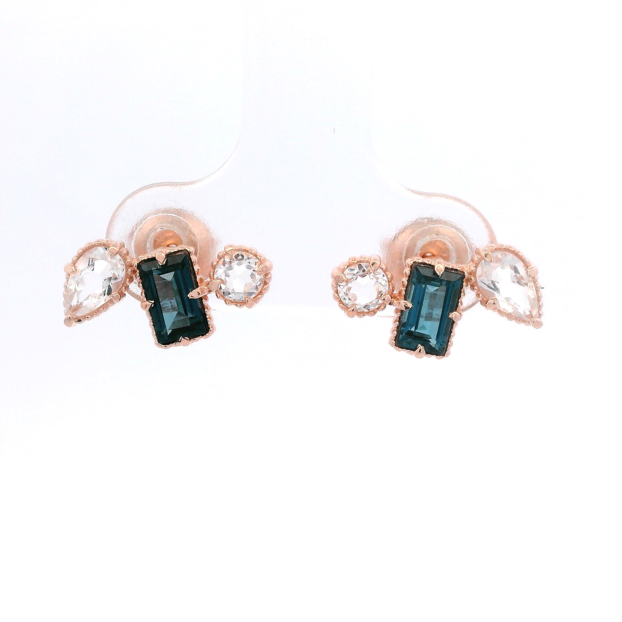 925RG MULTI SHAPE CENTER TOPAZ BLUE AND ROCK CRYSTAL EARRINGS