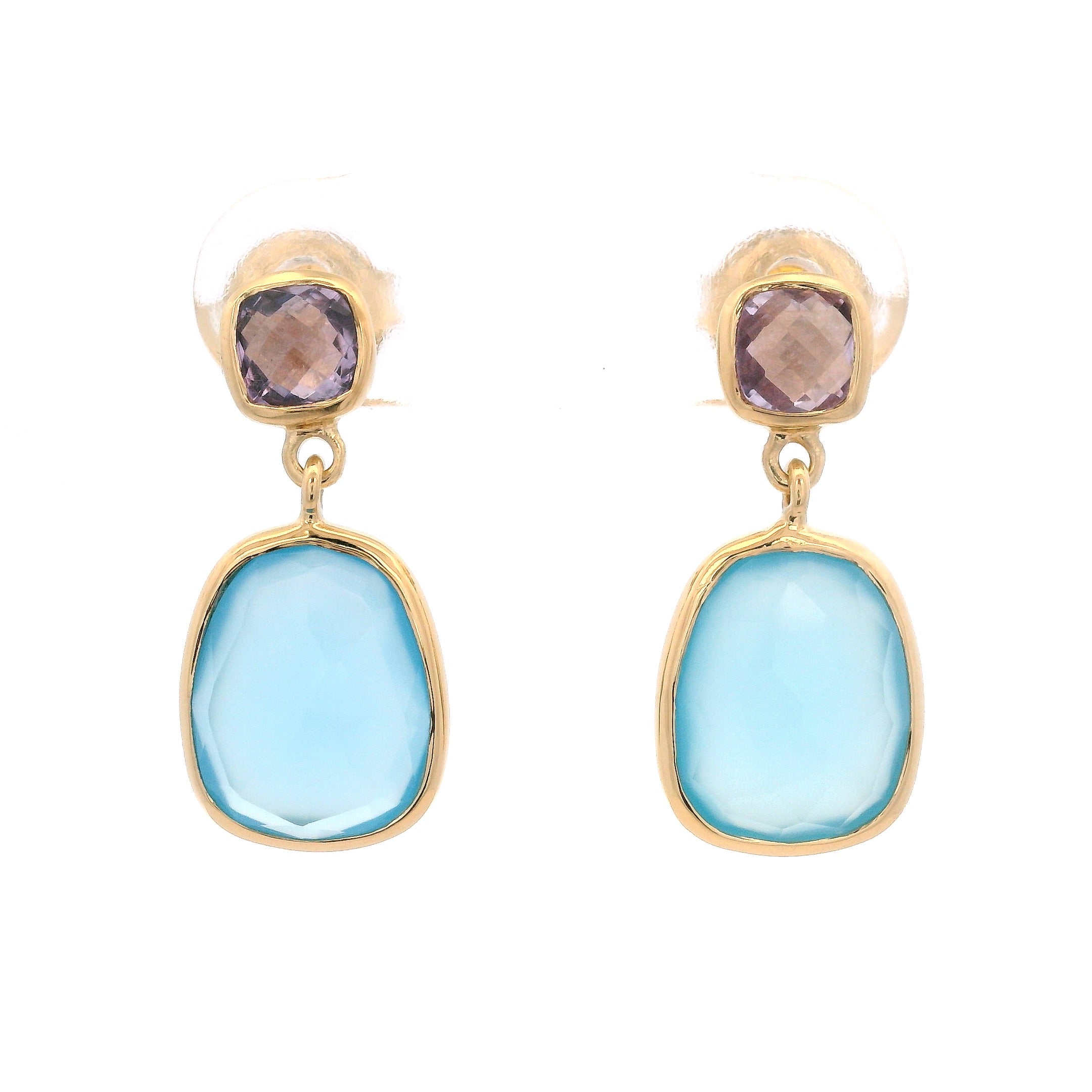 925YG STUD AMETHYST DROP CHALCEDONY EARRINGS