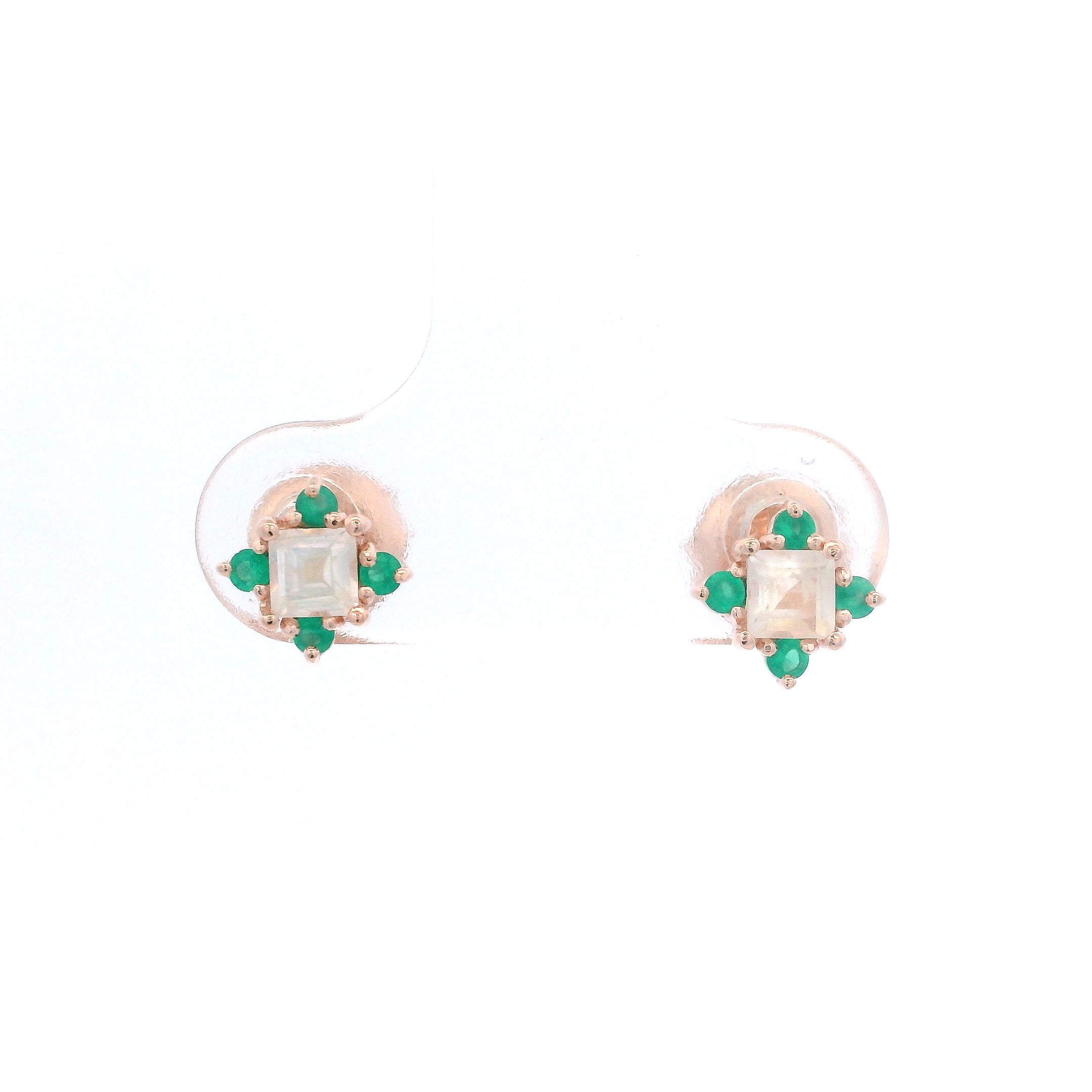 925RG SQUARE MOOSTONE POINTS ONYX GREEN EARRINGS