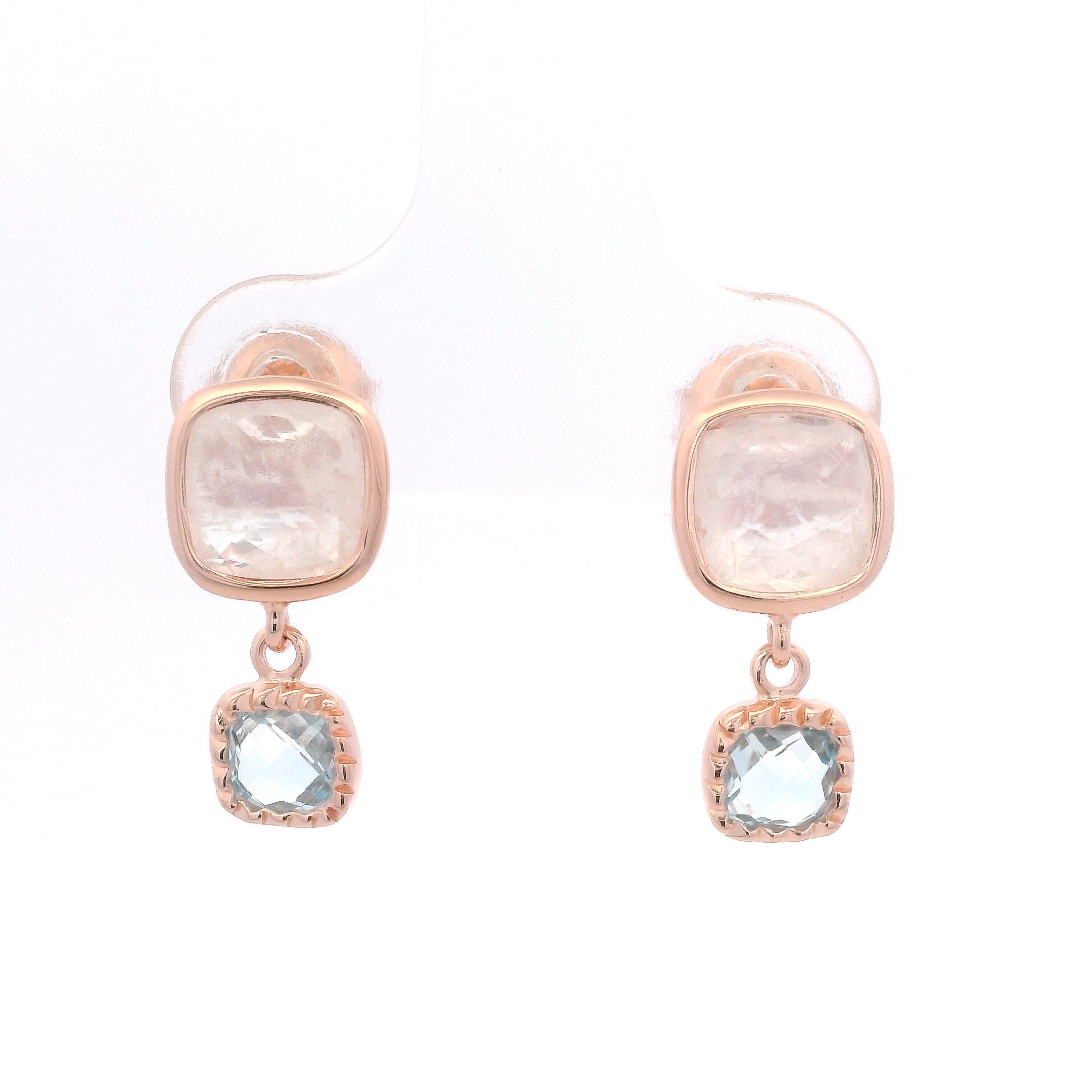925RG DOUBLE SQUARE MOOSTONE WITH TOPAZ BLUE EARRINGS