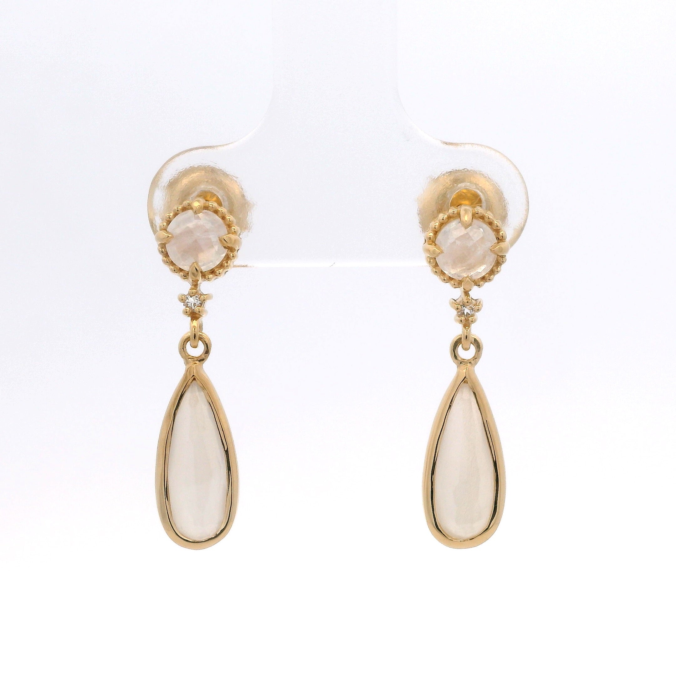 925YG STUD MOOSTONE DROP MOOSTONE WHITE EARRINGS