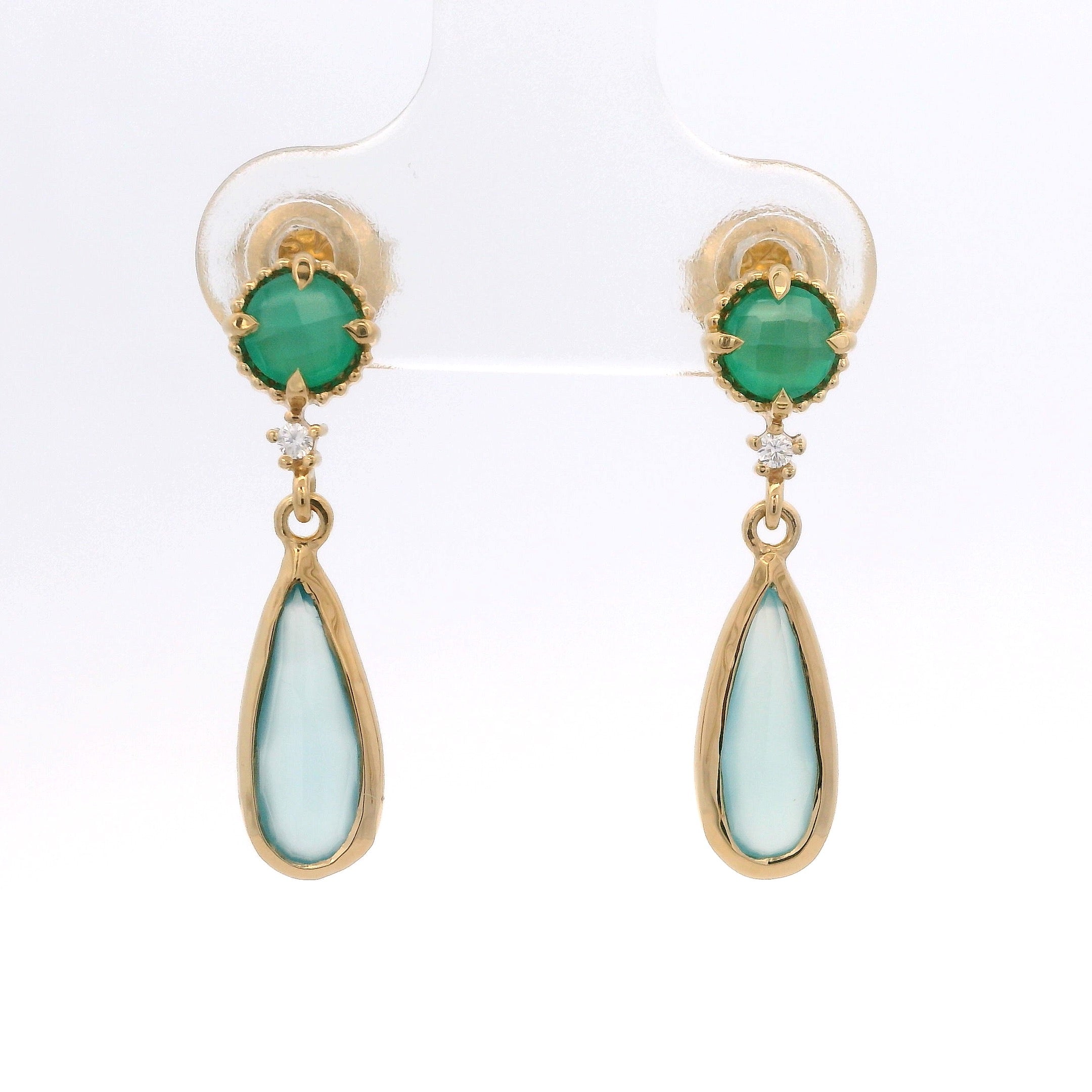 925YG STUD ONYX GREEN DROP CHALCEDONY EARRINGS