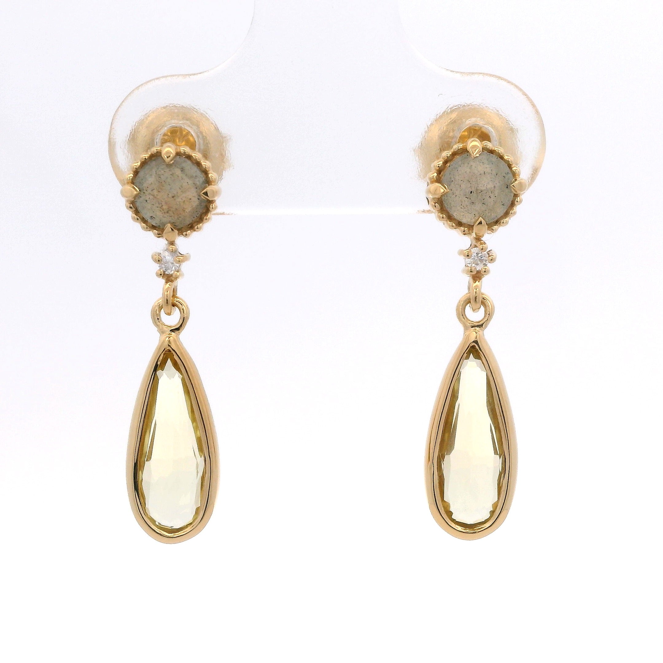 925YG STUD LABRADORITE DROP LEMON QUARTZ EARRINGS