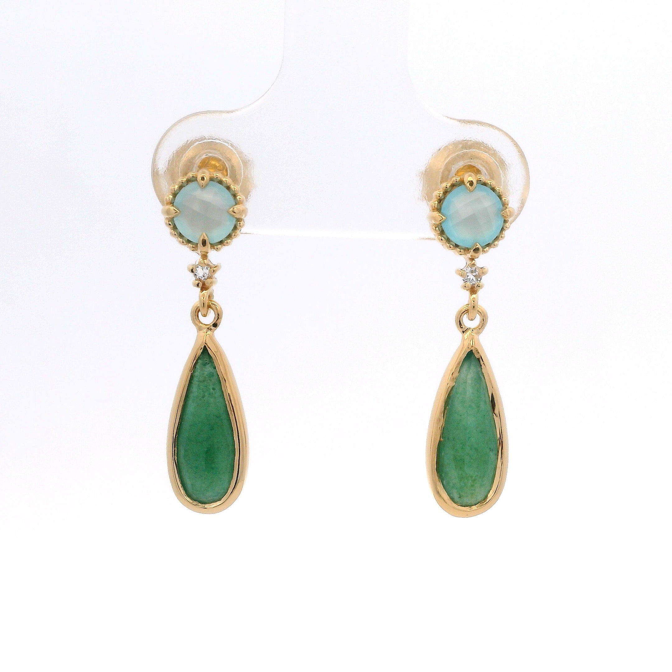 925YG STUD CHALCEDONY DROP AVENTURINE GREEN EARRINGS