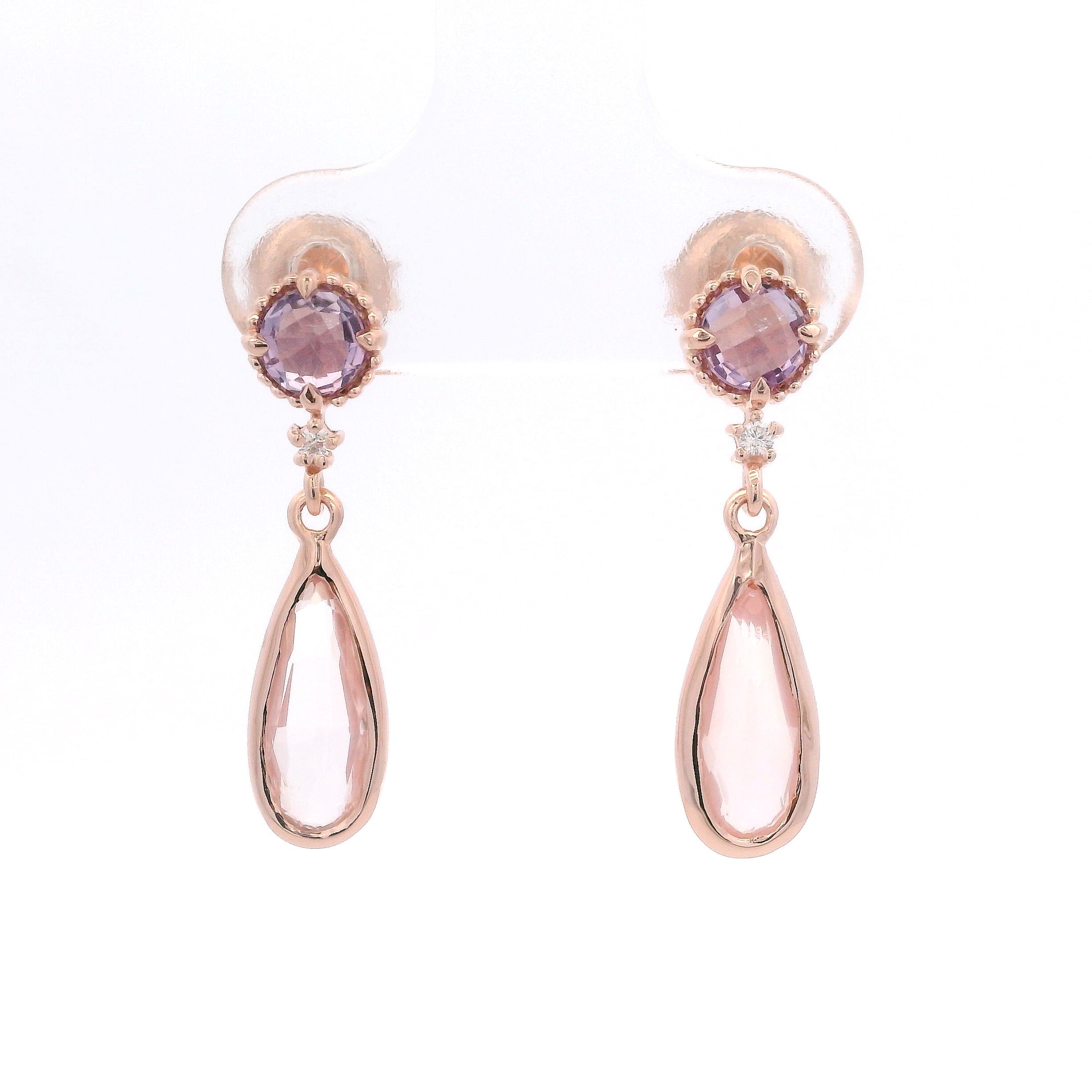 925RG STUD AMETHYST DROP ROSE QUARTZ EARRINGS