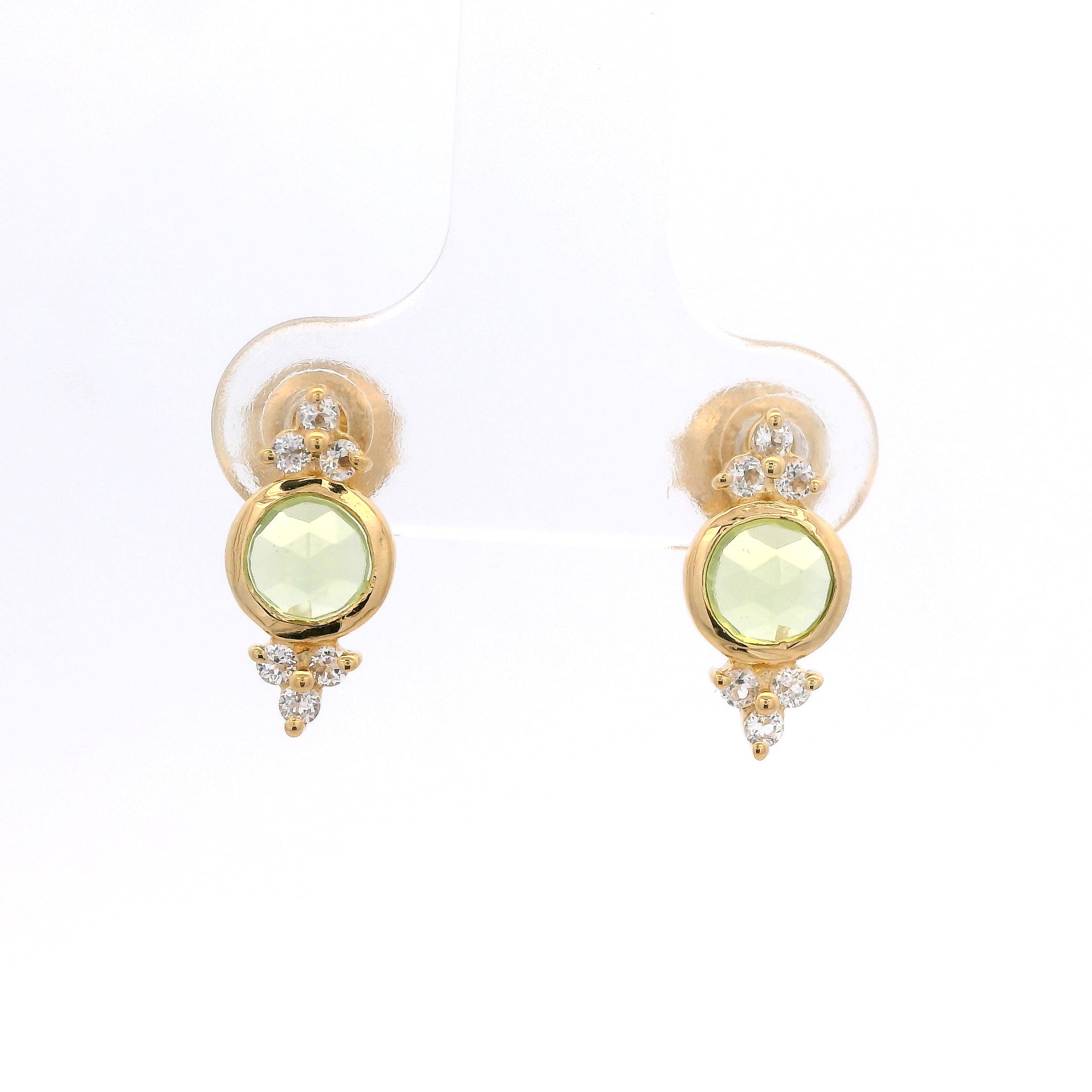 925YG BEZEL PERIDOT WITH POINTS TOPAZ WHITE EARRINGS